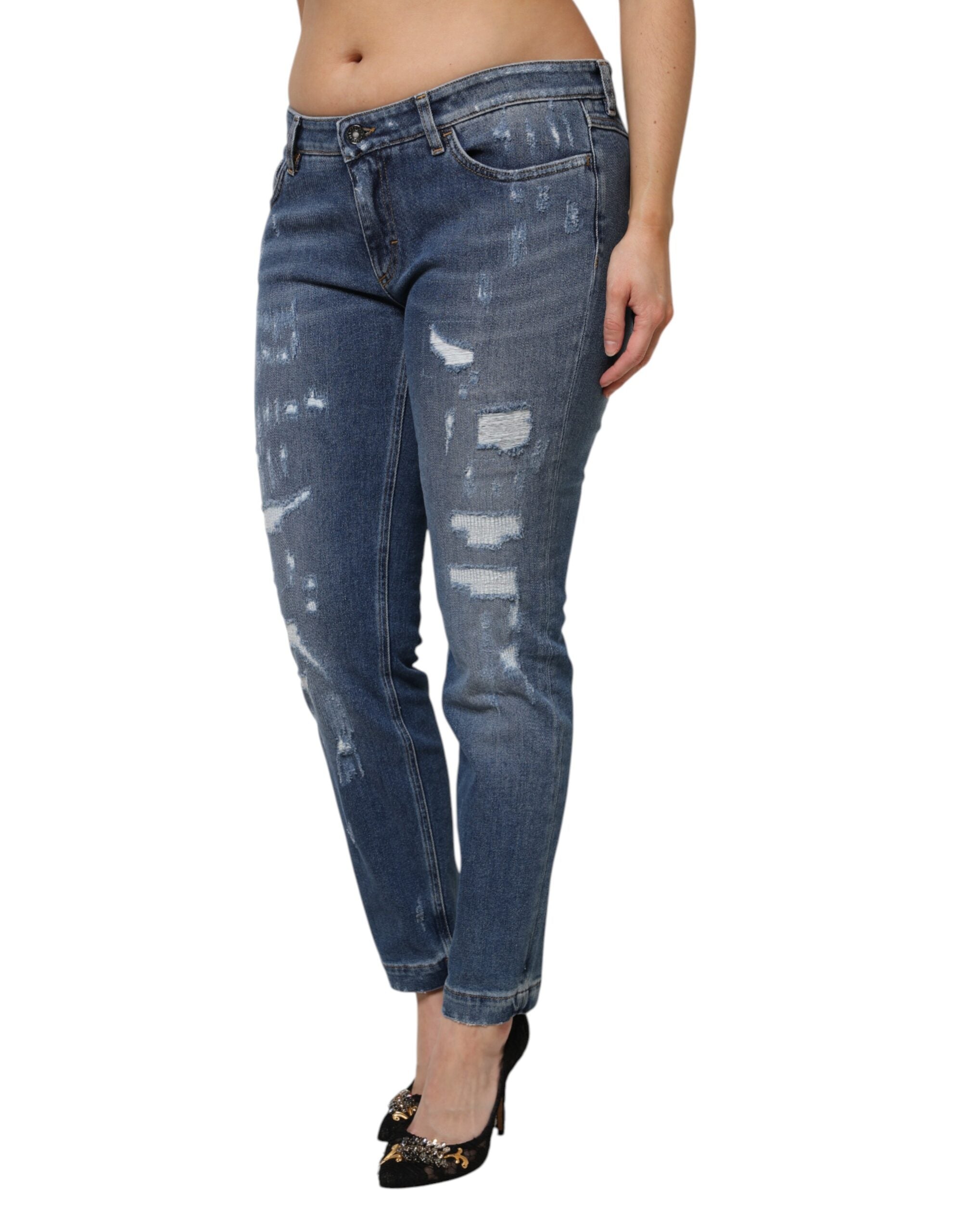 Dolce & Gabbana – Blaue, zerfetzte Jeans aus Baumwolle mit niedriger Taille