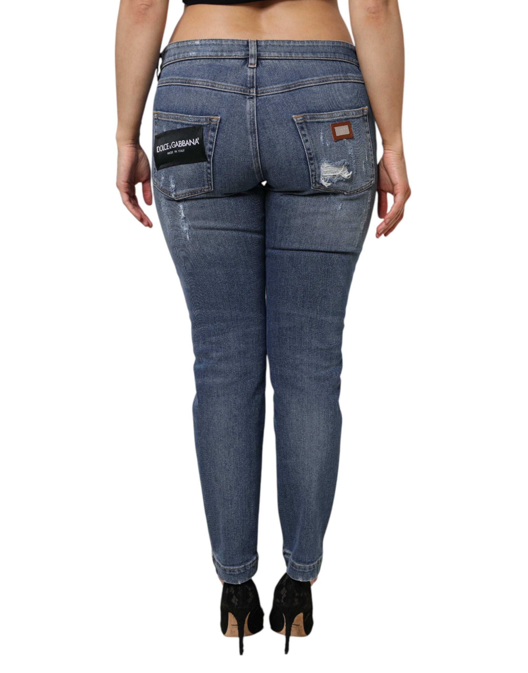 Dolce & Gabbana – Blaue, zerfetzte Jeans aus Baumwolle mit niedriger Taille