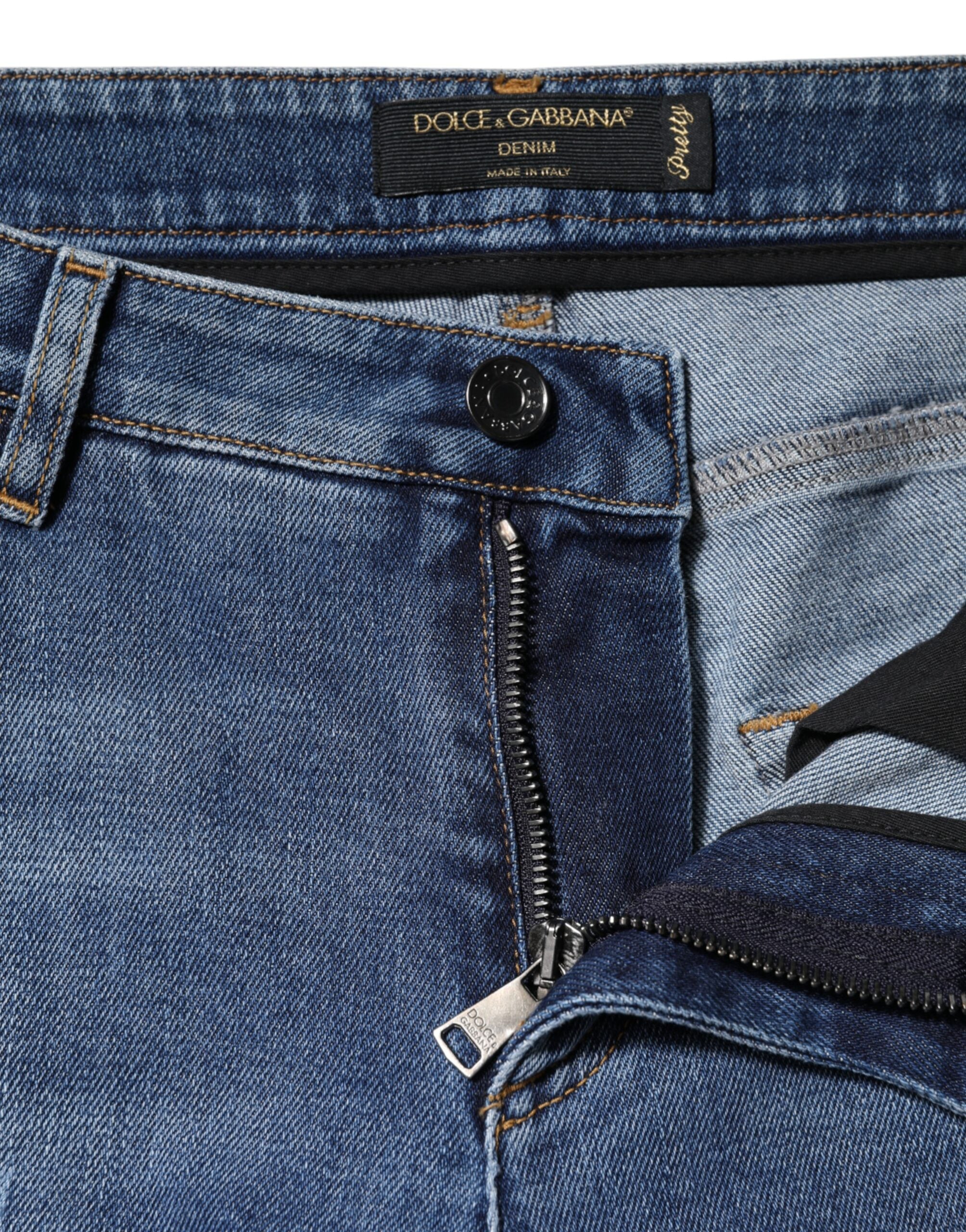 Dolce & Gabbana – Blaue, zerfetzte Jeans aus Baumwolle mit niedriger Taille