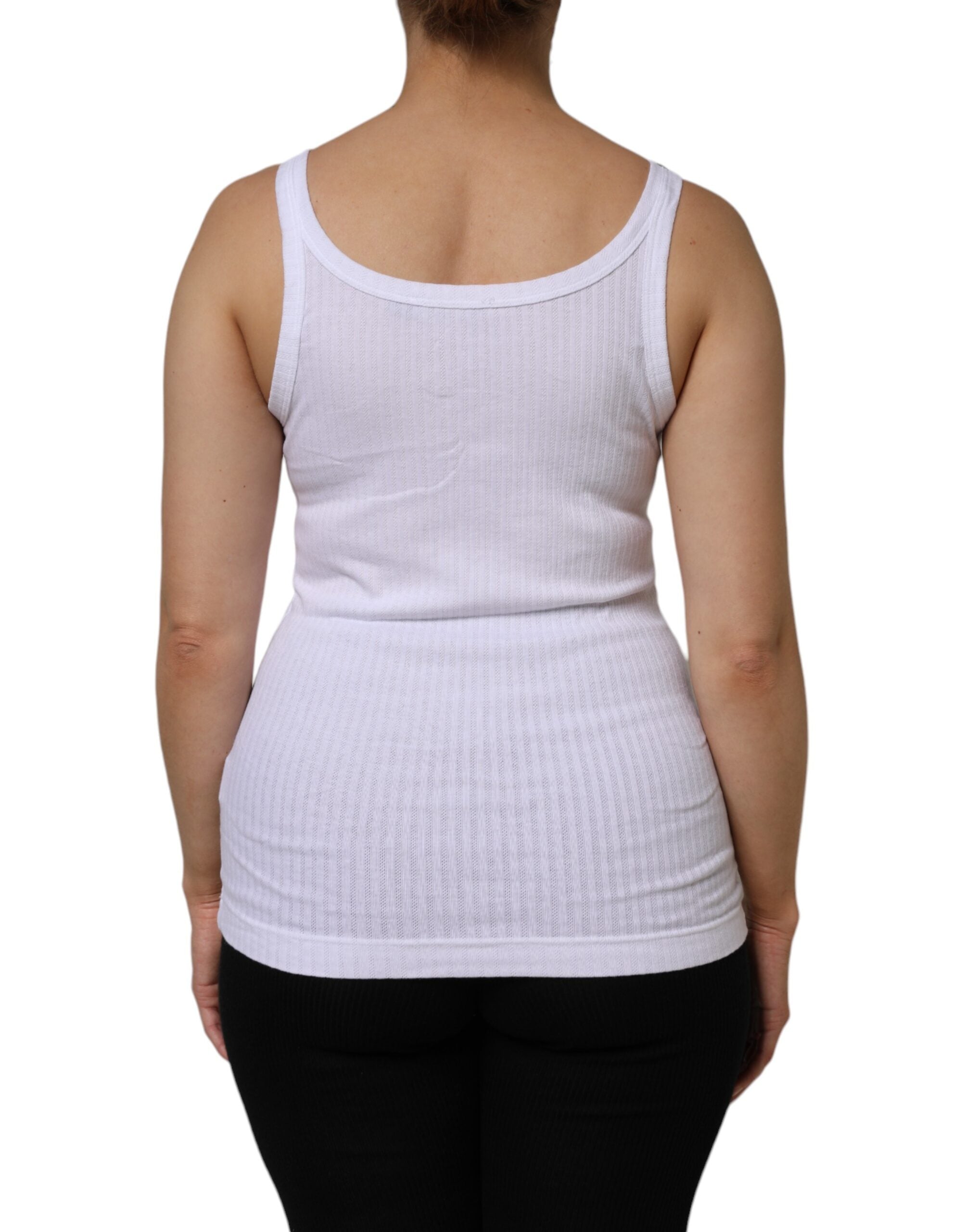 Dolce & Gabbana Weißes ärmelloses Tanktop aus Baumwolle mit Rundhalsausschnitt