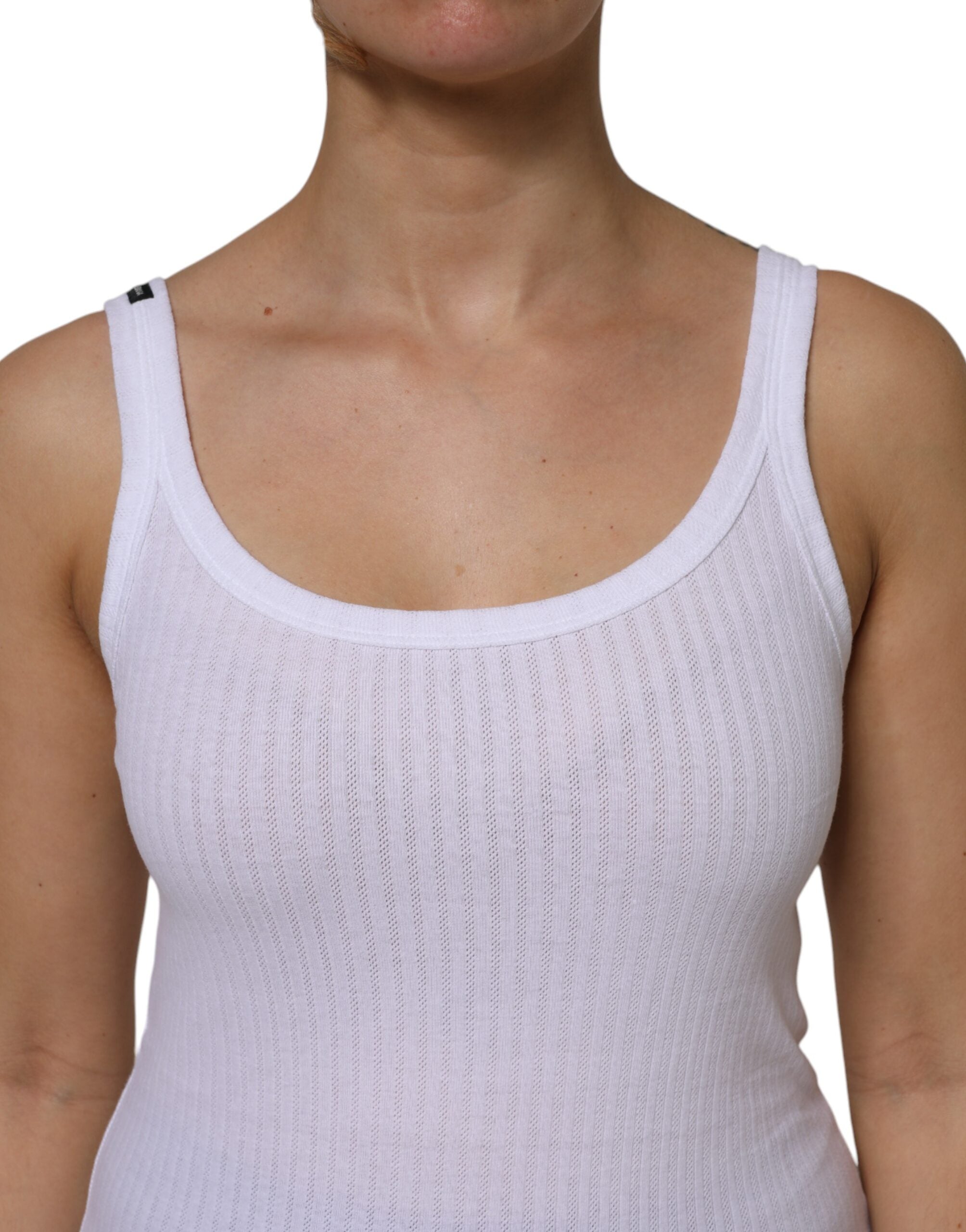 Dolce & Gabbana Weißes ärmelloses Tanktop aus Baumwolle mit Rundhalsausschnitt