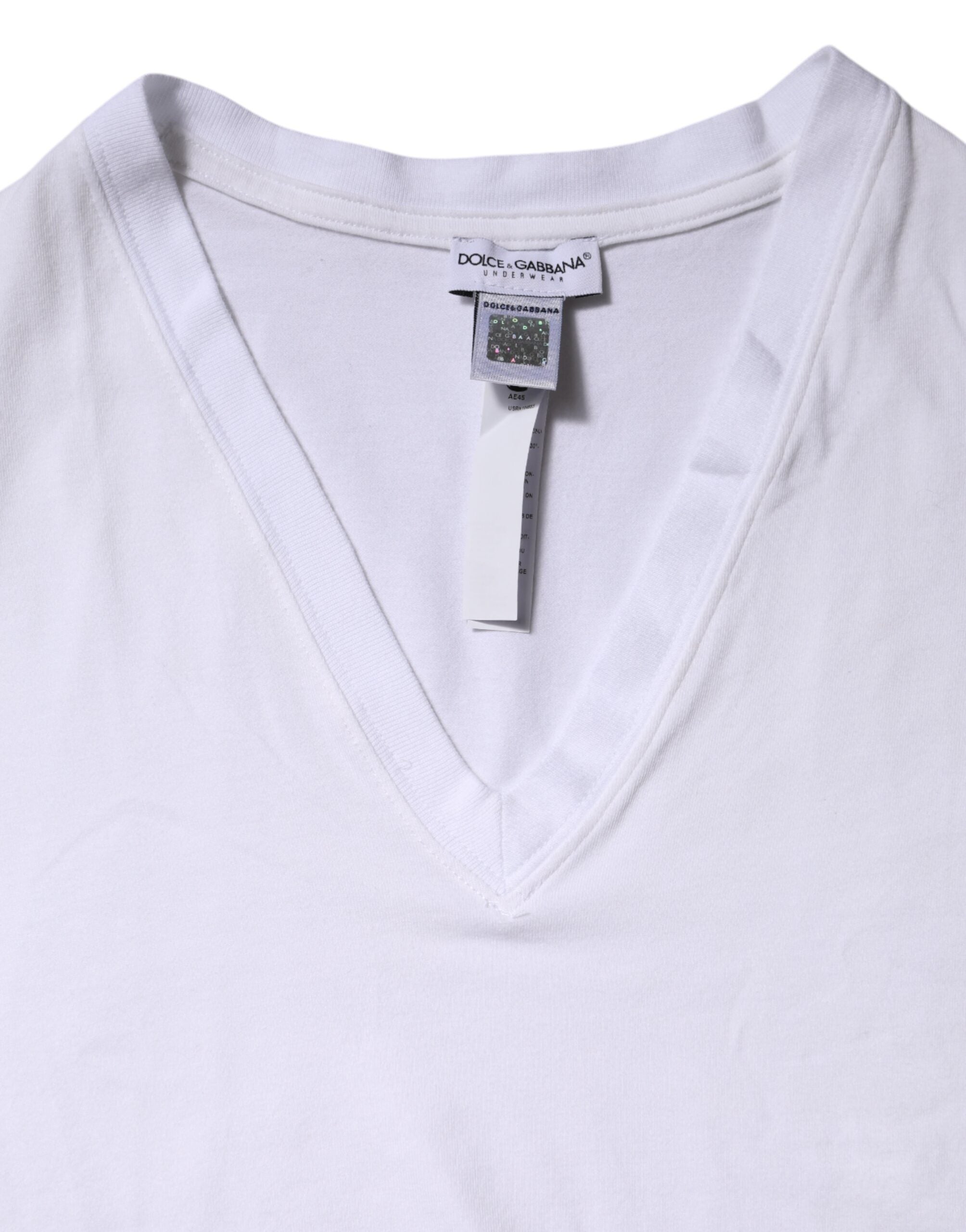 Dolce & Gabbana – Weißes T-Shirt aus Baumwolle mit kurzen Ärmeln und V-Ausschnitt