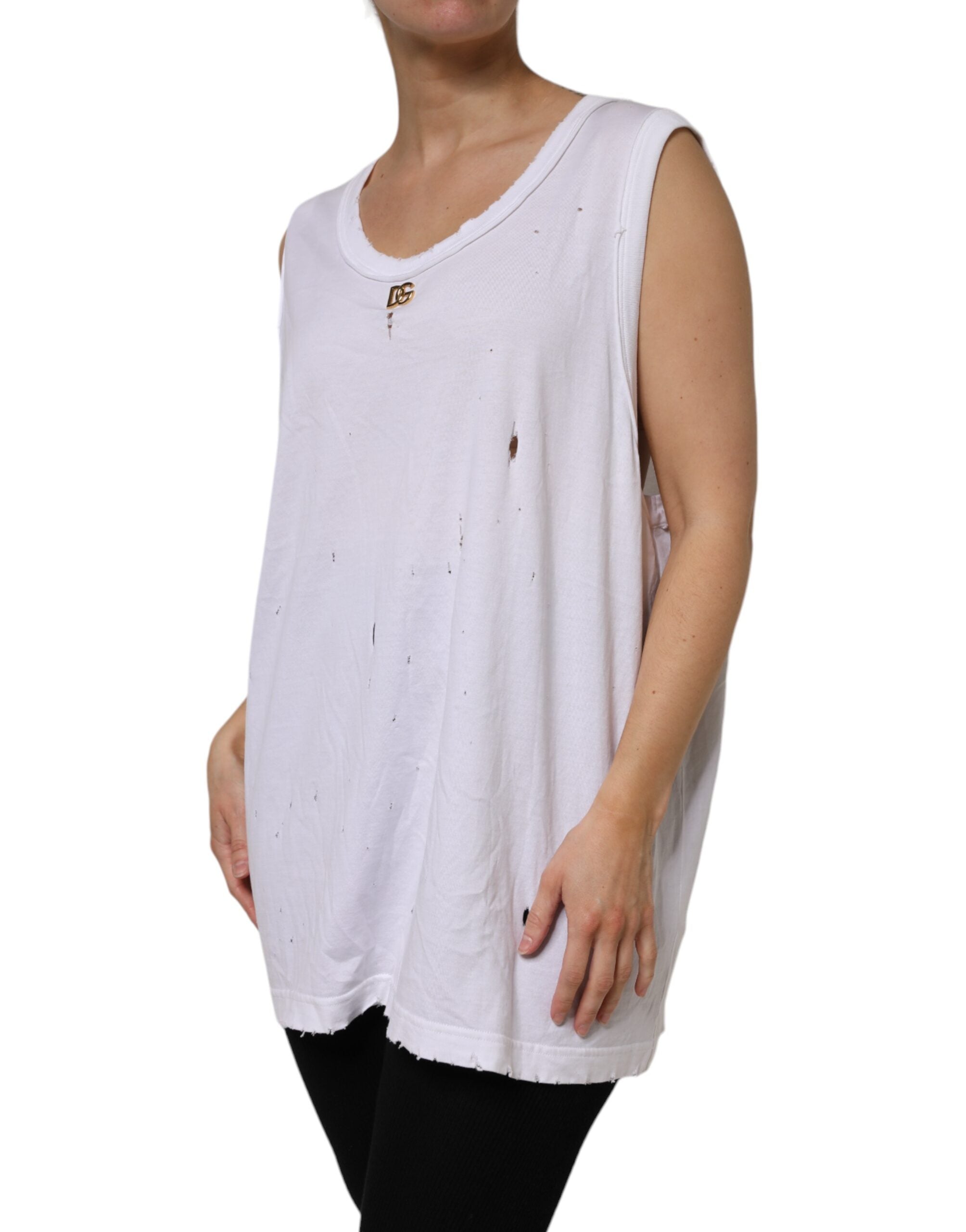 Dolce & Gabbana Weißes ärmelloses Tanktop mit Rundhalsausschnitt aus Baumwolle