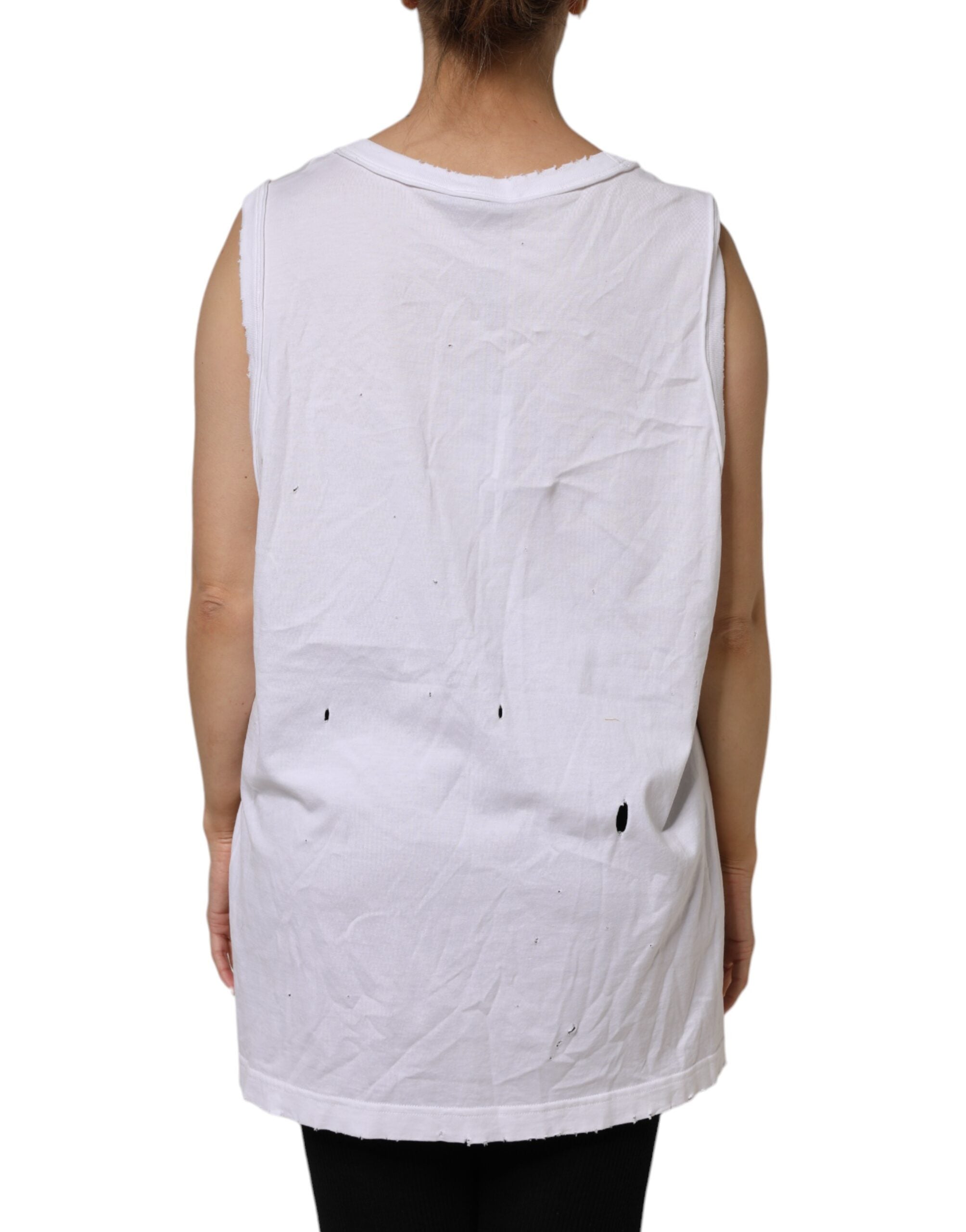 Dolce & Gabbana Weißes ärmelloses Tanktop mit Rundhalsausschnitt aus Baumwolle