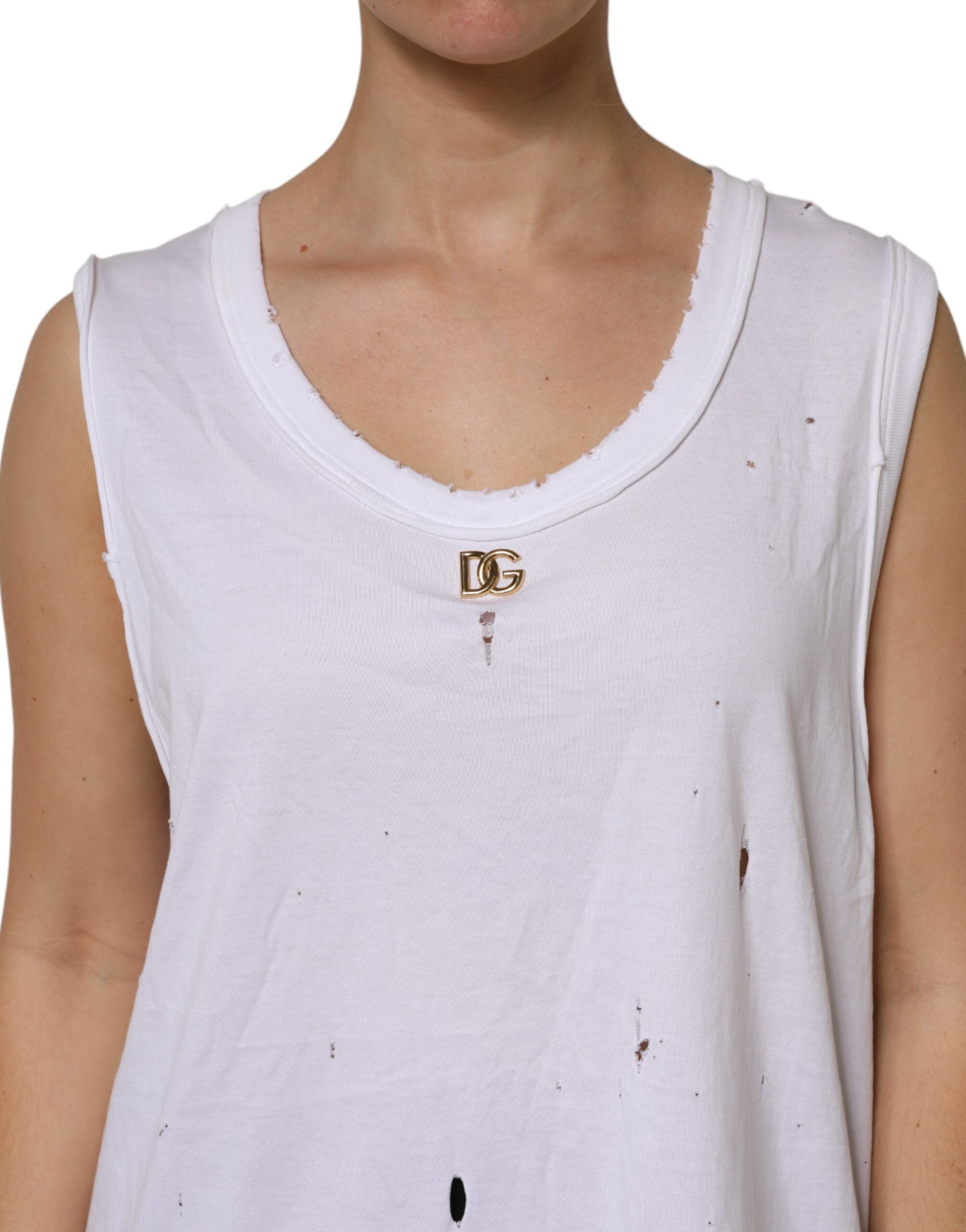 Dolce & Gabbana Weißes ärmelloses Tanktop mit Rundhalsausschnitt aus Baumwolle