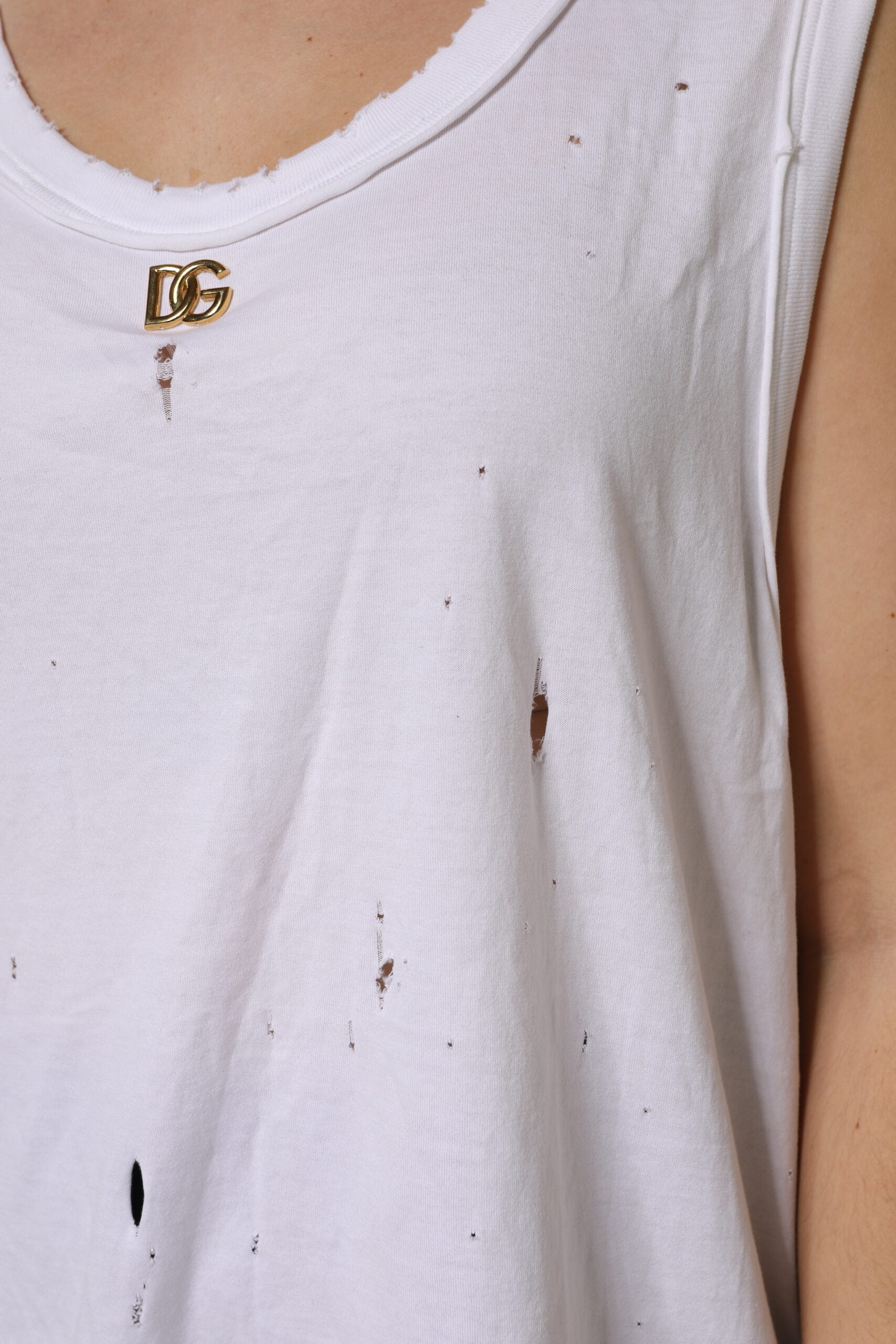 Dolce & Gabbana Weißes ärmelloses Tanktop mit Rundhalsausschnitt aus Baumwolle