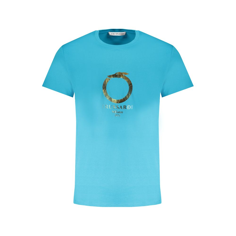 Tricou Trussardi albastru deschis din bumbac pentru bărbați