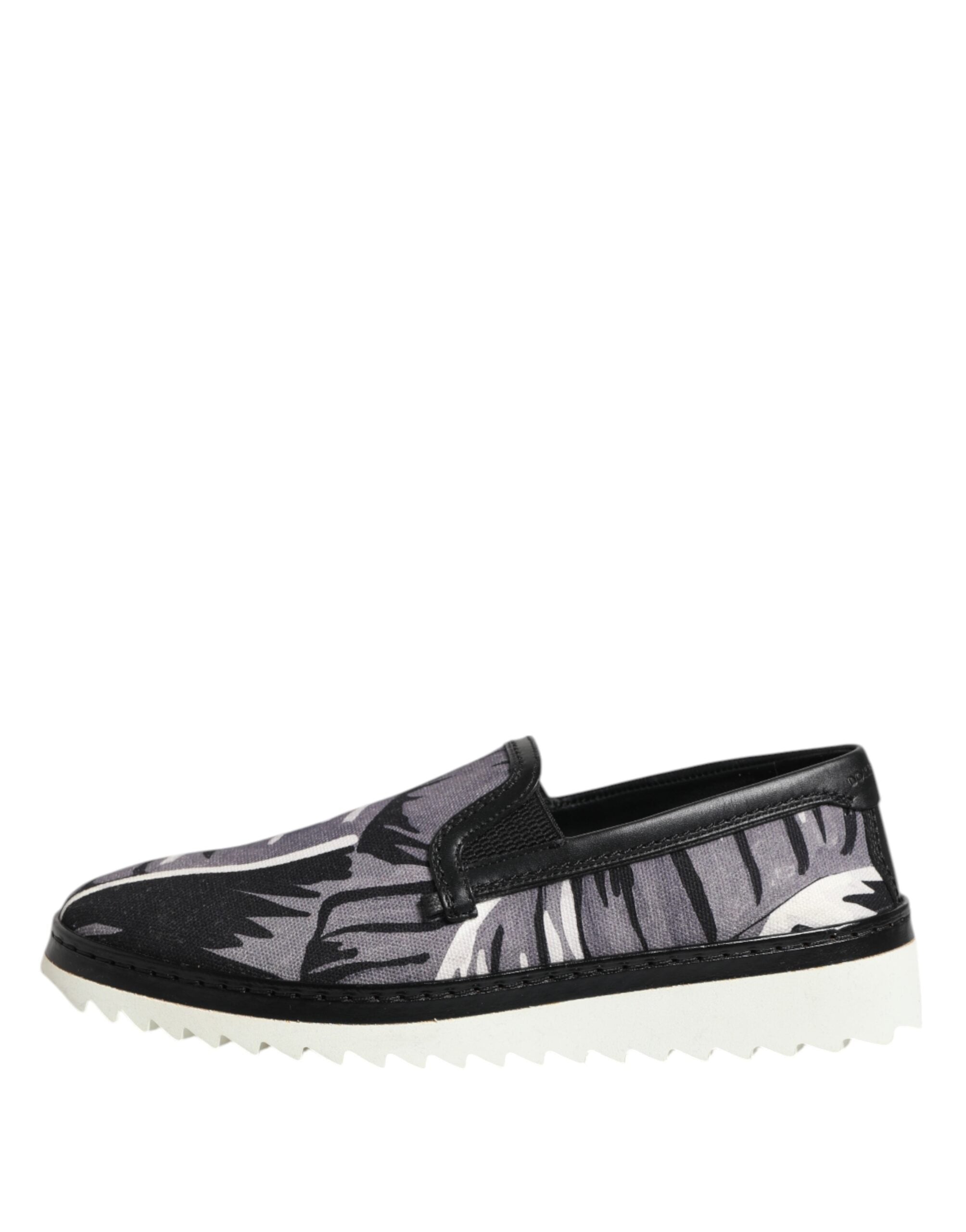 Dolce & Gabbana – Schwarze Slip-On-Sneakers mit tropischem Muster für Herren