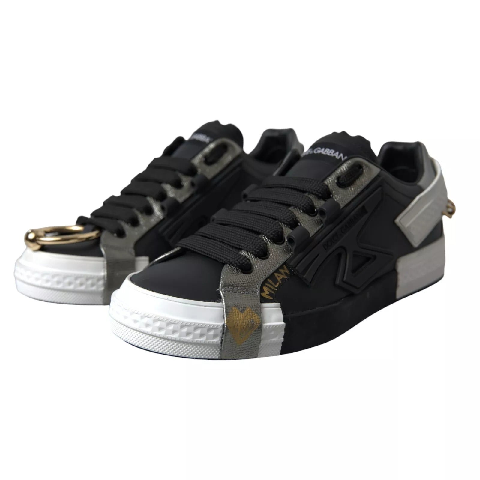 Dolce & Gabbana Schwarze niedrige Sneakers aus Leder „Portofino“