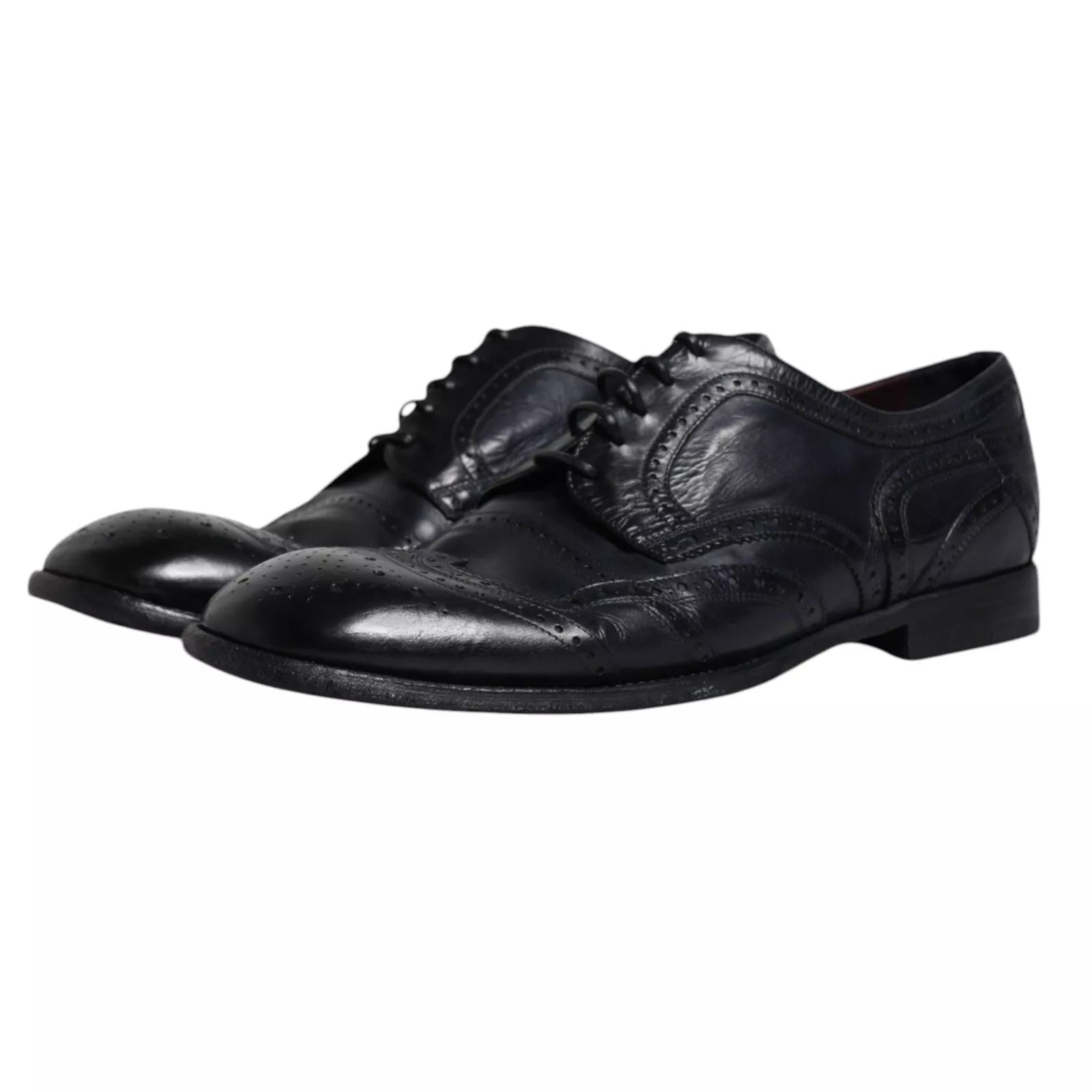 Dolce & Gabbana – Dunkelblaue Derby-Schuhe aus Leder mit Flügelkappe