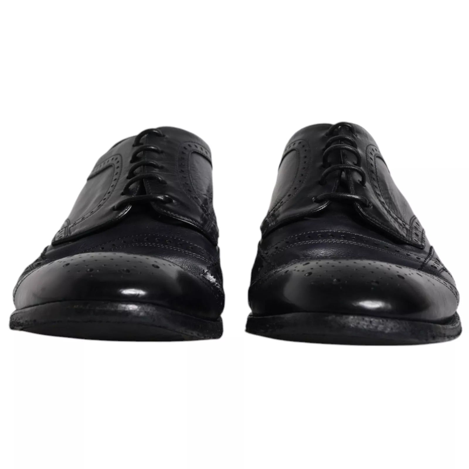 Dolce & Gabbana – Dunkelblaue Derby-Schuhe aus Leder mit Flügelkappe