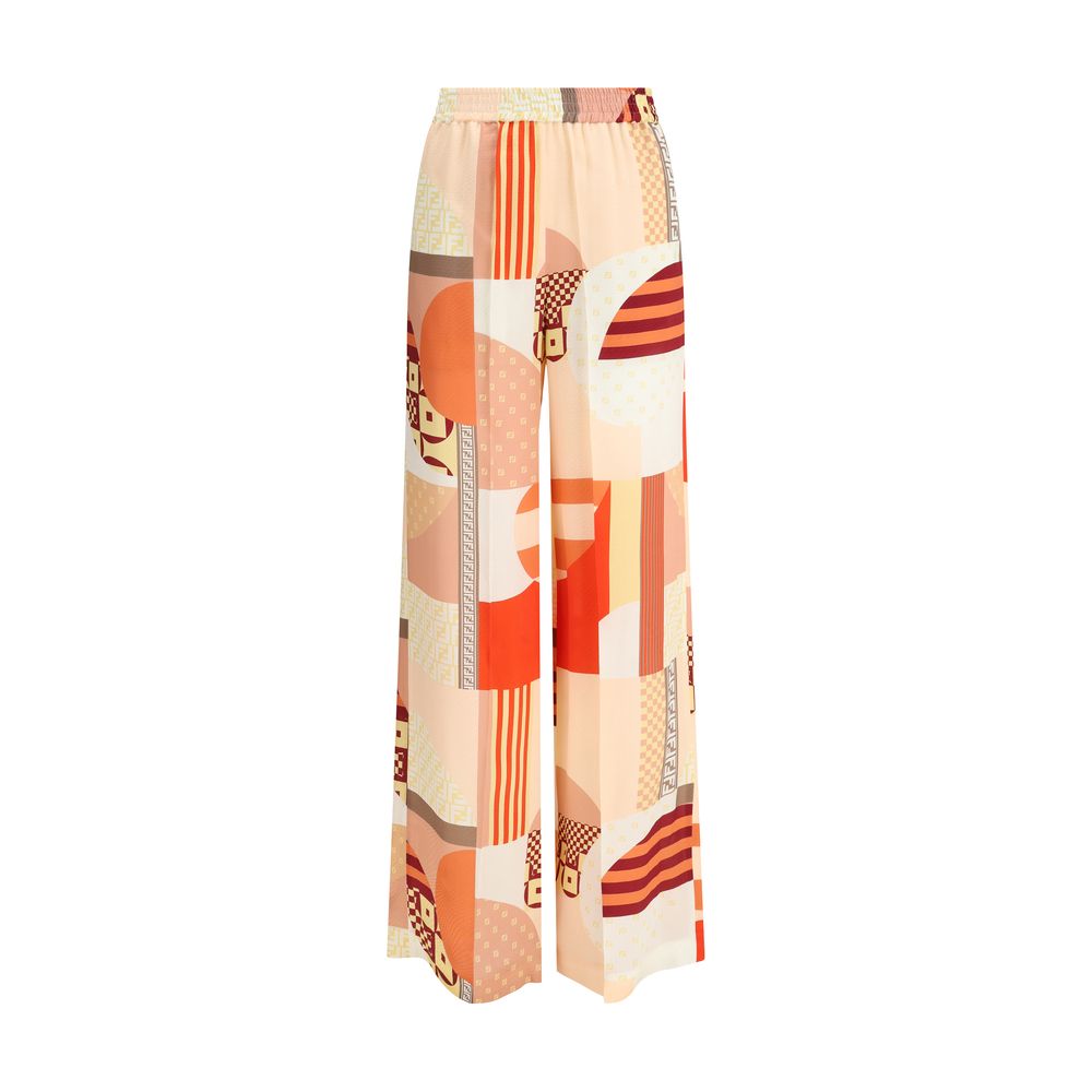 Pantaloni din crep de mătase cu imprimeu patchwork Fendi