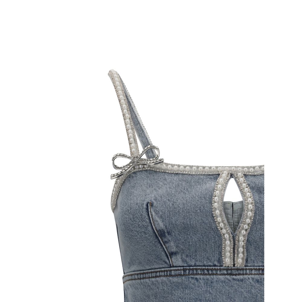 Self-Portrait Denim-Minikleid mit Perlen