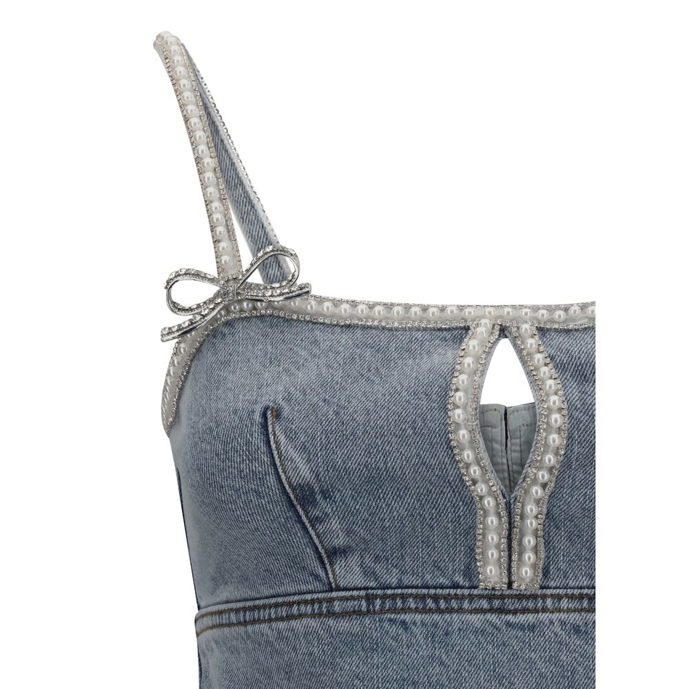 Self-Portrait Denim-Minikleid mit Perlen