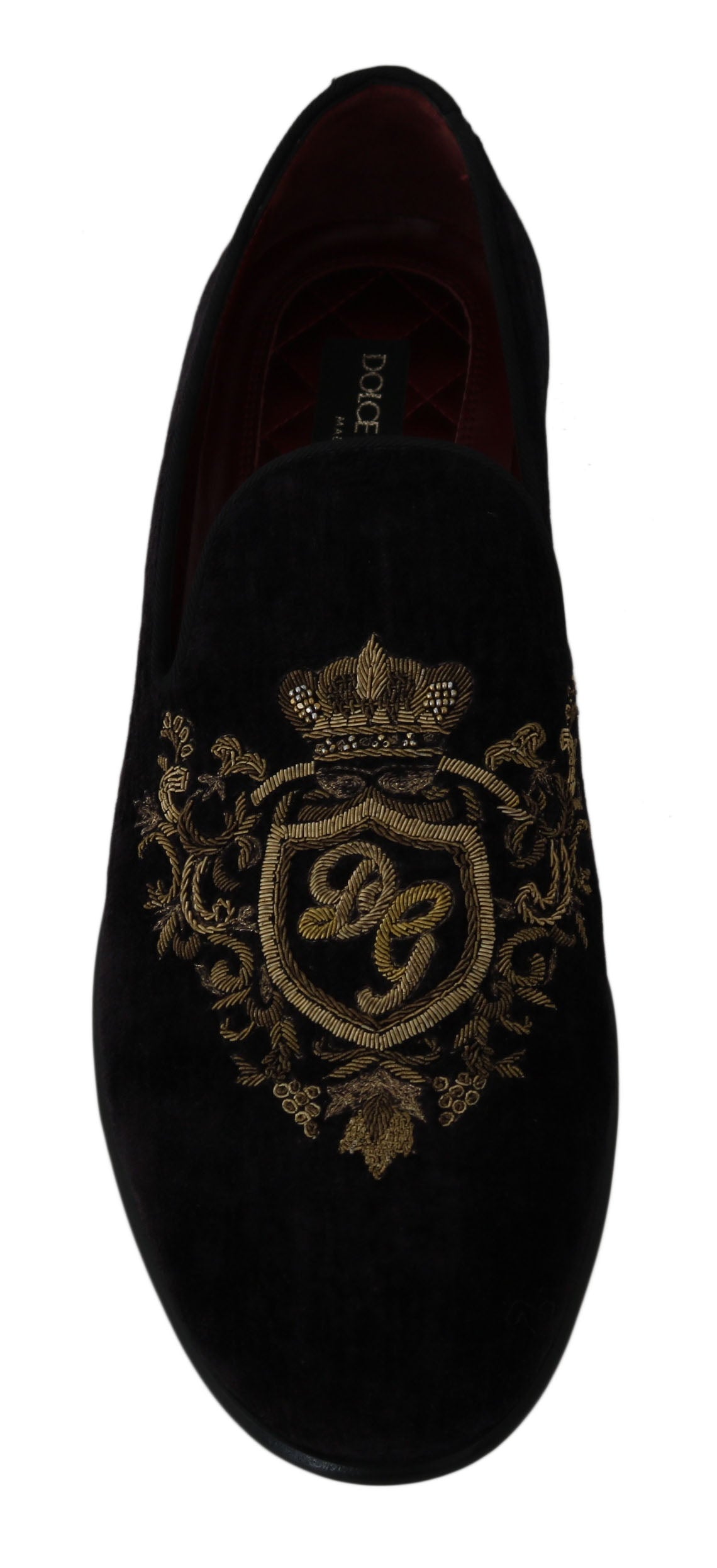 Dolce & Gabbana Elegante schwarze Loafer mit goldener Kronenstickerei