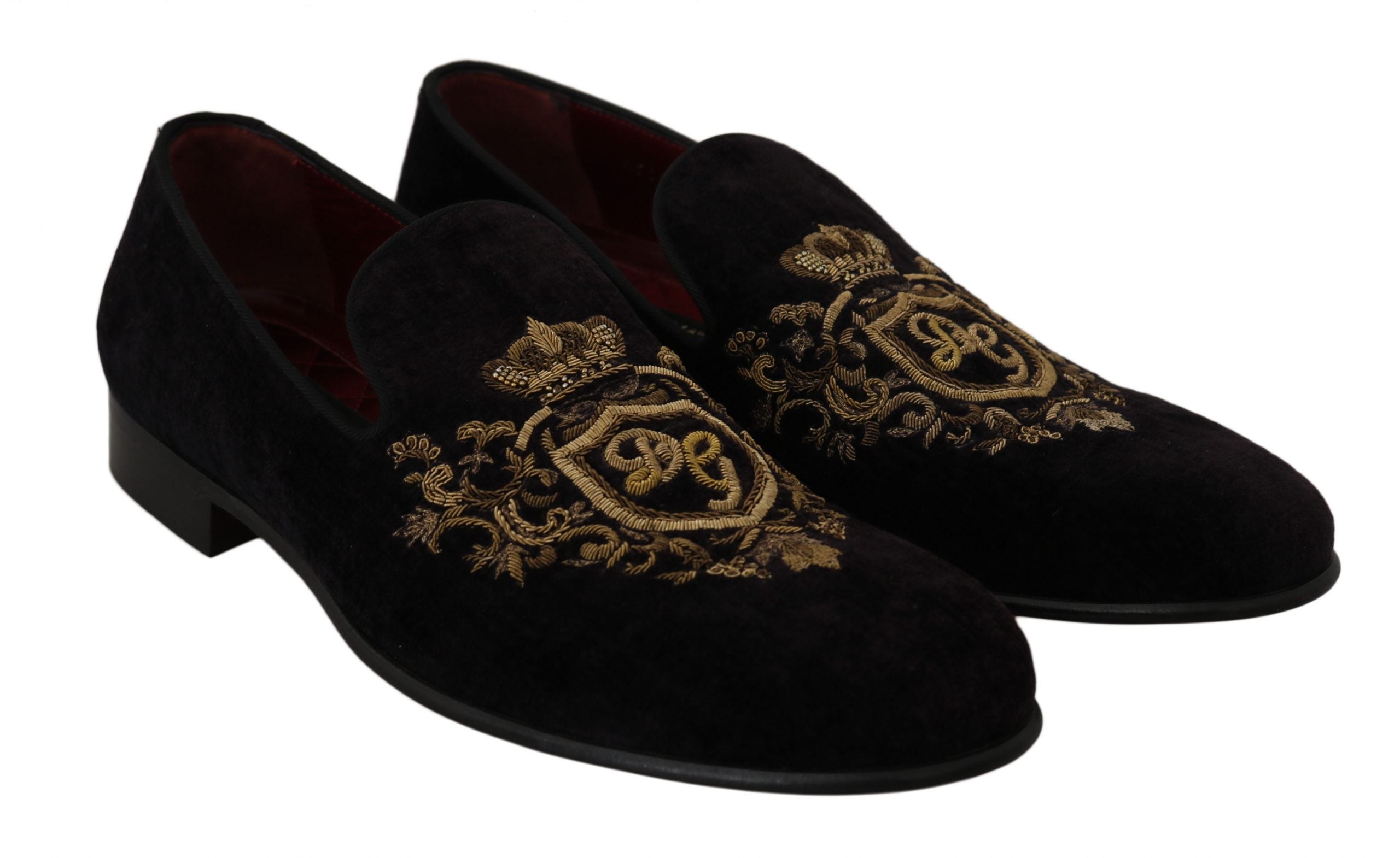 Dolce & Gabbana Elegante schwarze Loafer mit goldener Kronenstickerei