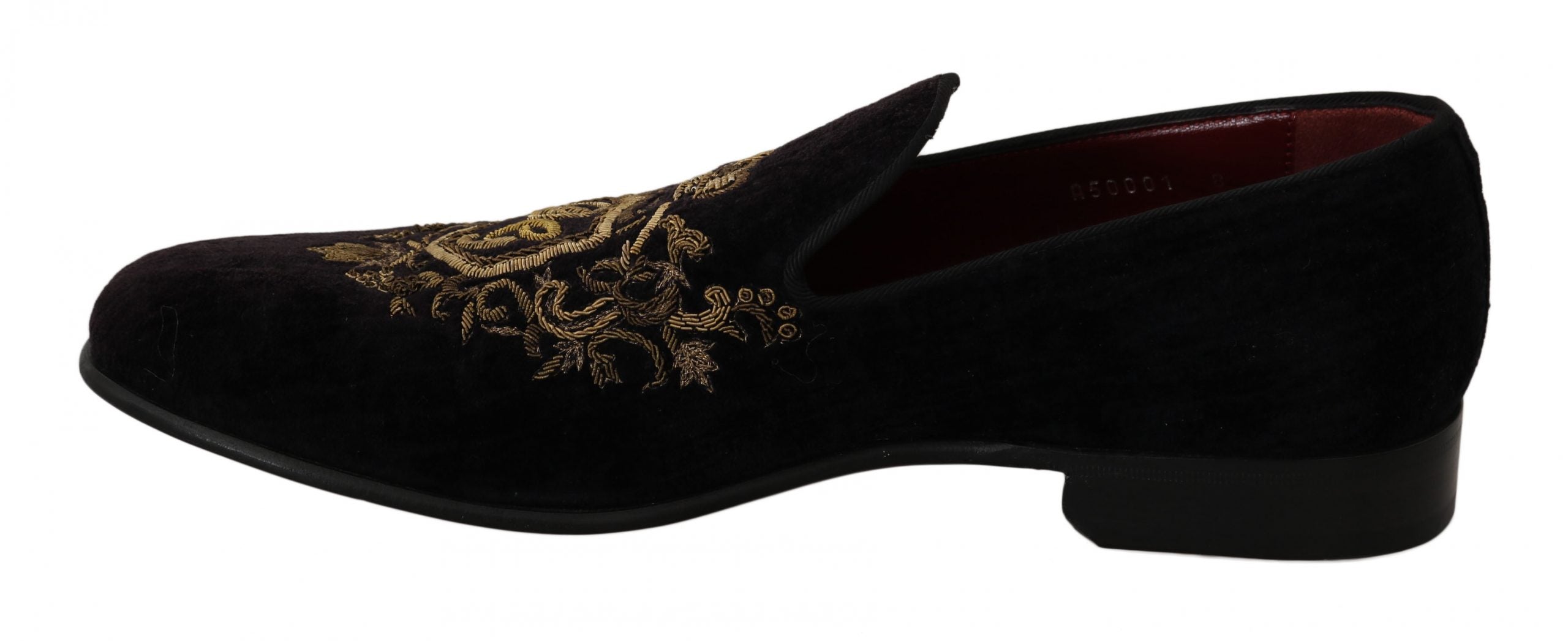 Dolce & Gabbana Elegante schwarze Loafer mit goldener Kronenstickerei
