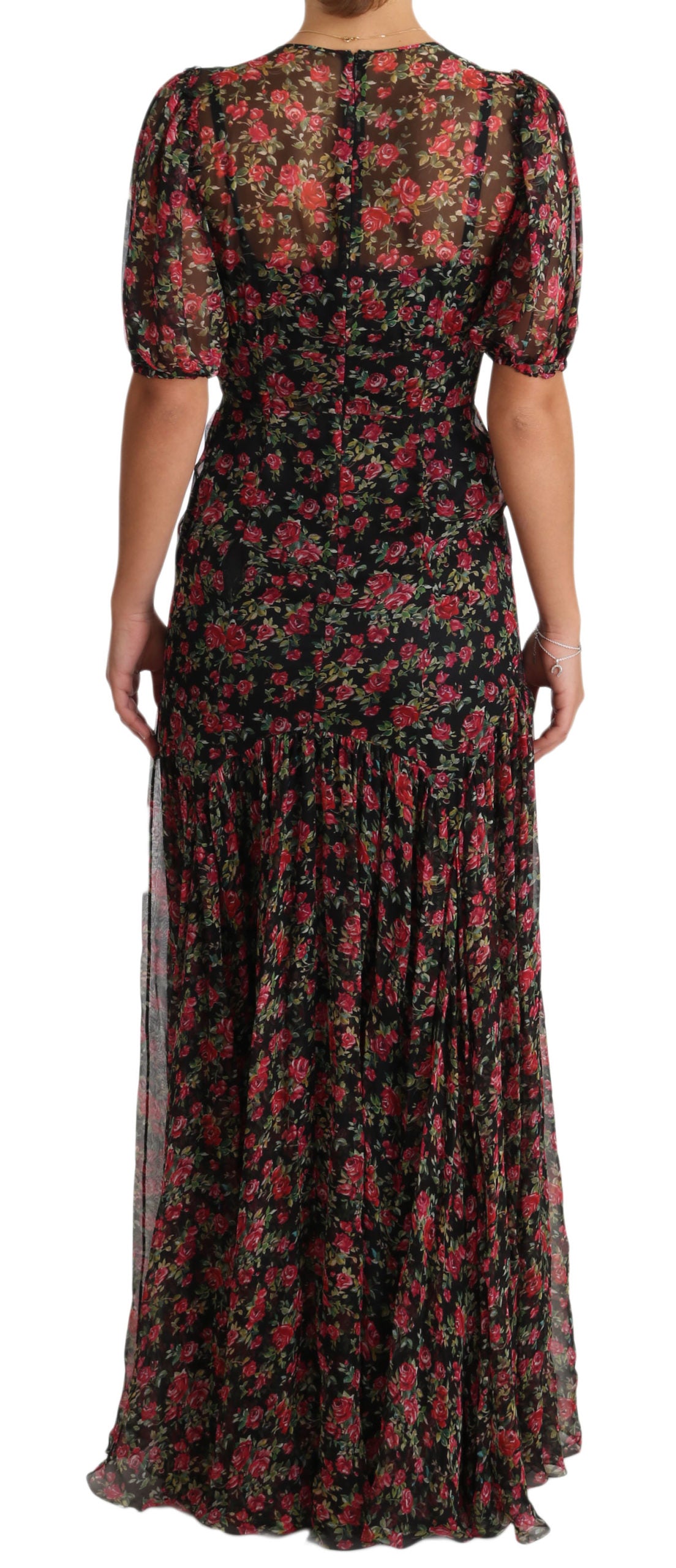 Dolce & Gabbana – Elegantes schwarzes A-Linien-Kleid aus Seide mit Blumenmuster