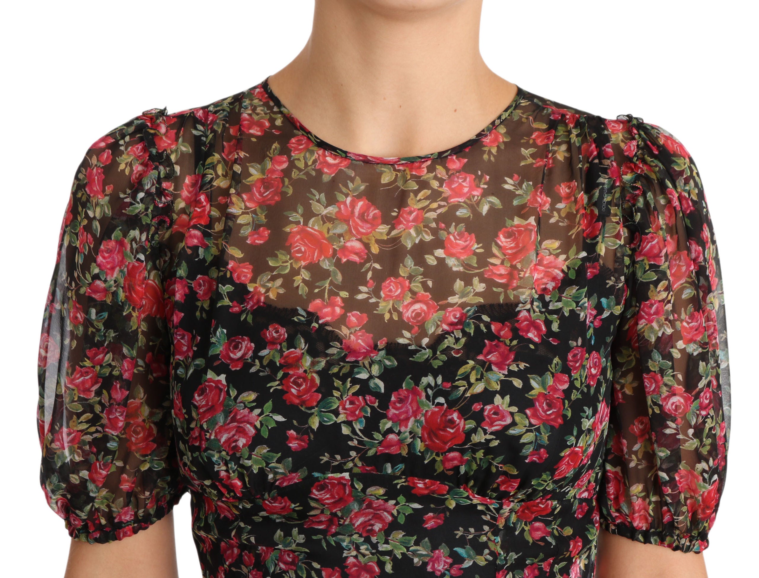 Dolce & Gabbana – Elegantes schwarzes A-Linien-Kleid aus Seide mit Blumenmuster
