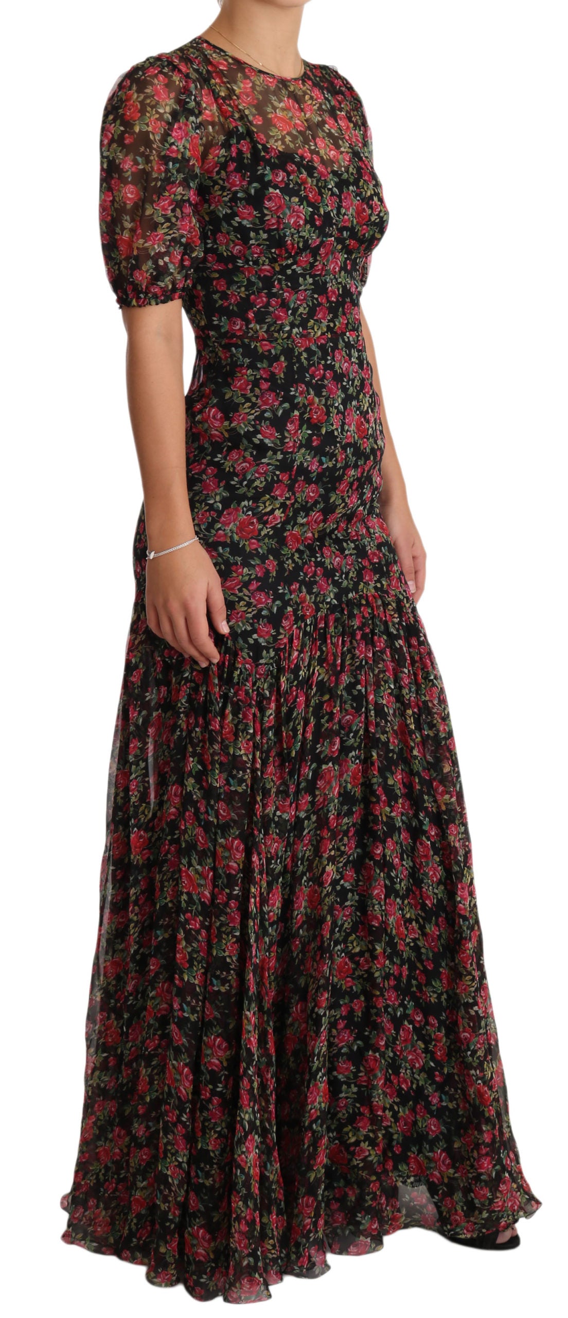 Dolce & Gabbana – Elegantes schwarzes A-Linien-Kleid aus Seide mit Blumenmuster