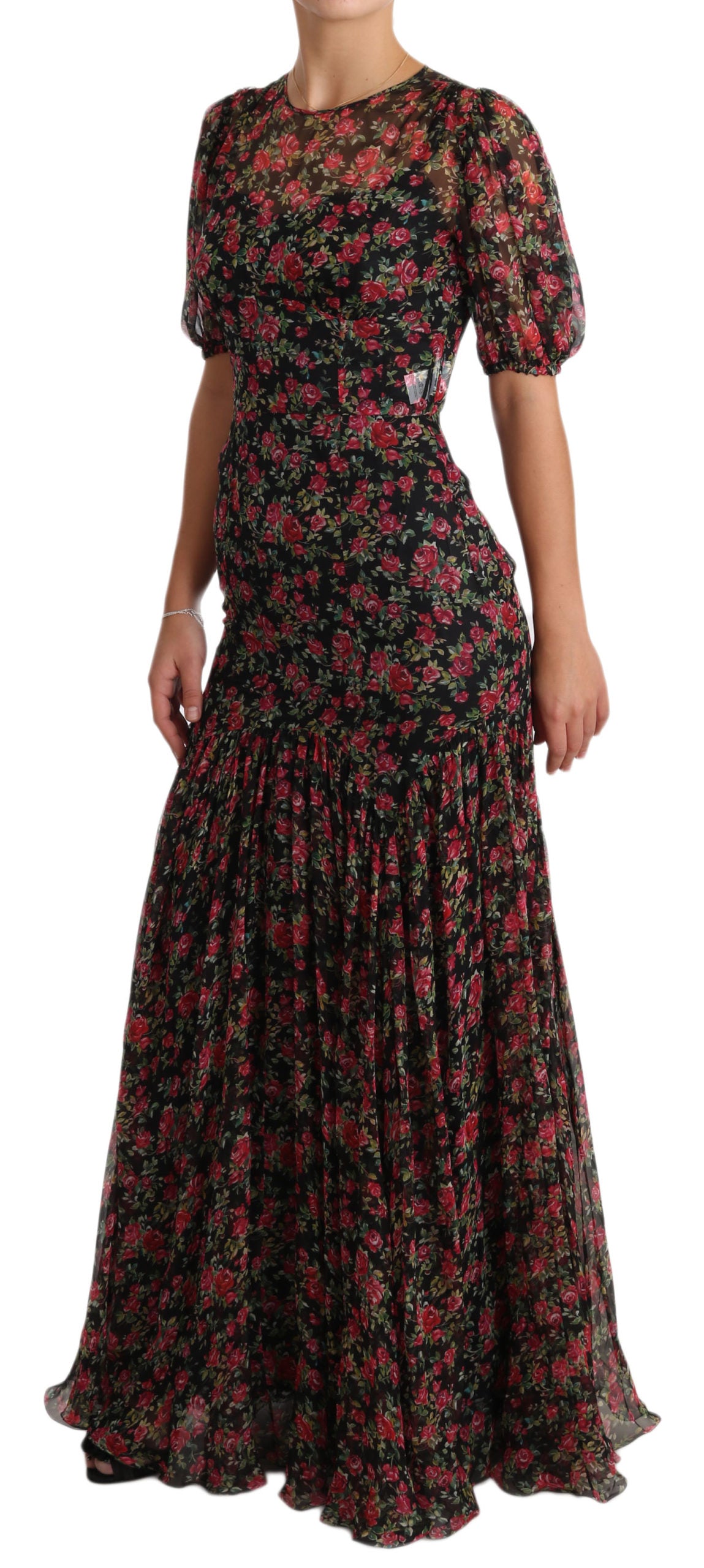 Dolce & Gabbana – Elegantes schwarzes A-Linien-Kleid aus Seide mit Blumenmuster