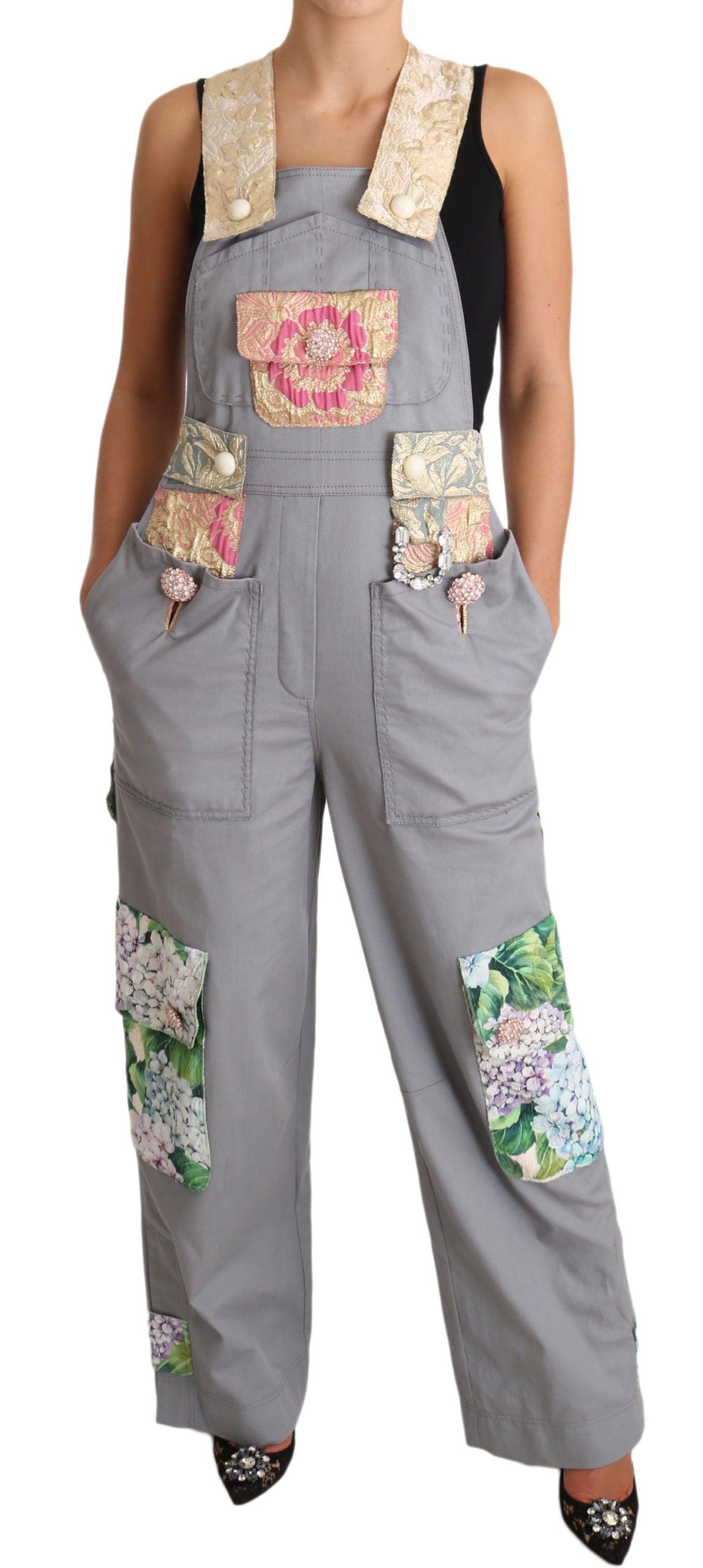Dolce & Gabbana – Exquisiter Denim-Latzanzug mit Blumenverzierung