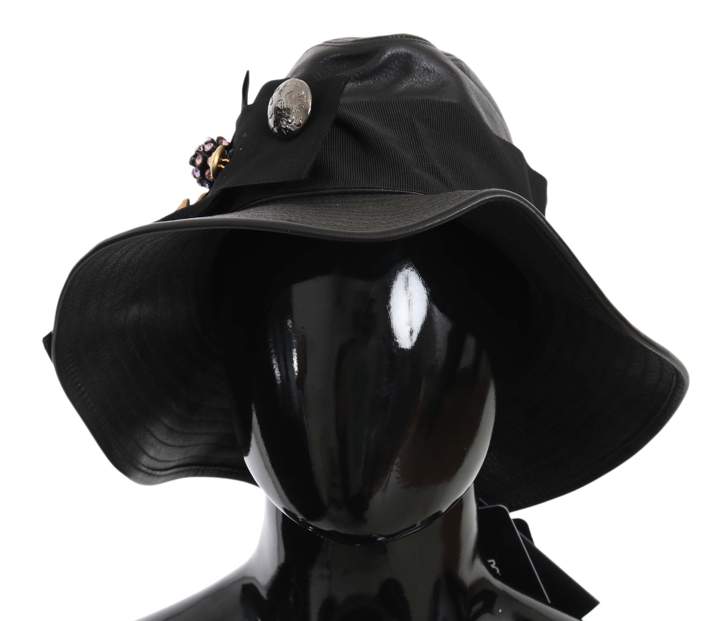 Șapcă Cloche Elegant din piele neagră Dolce & Gabbana