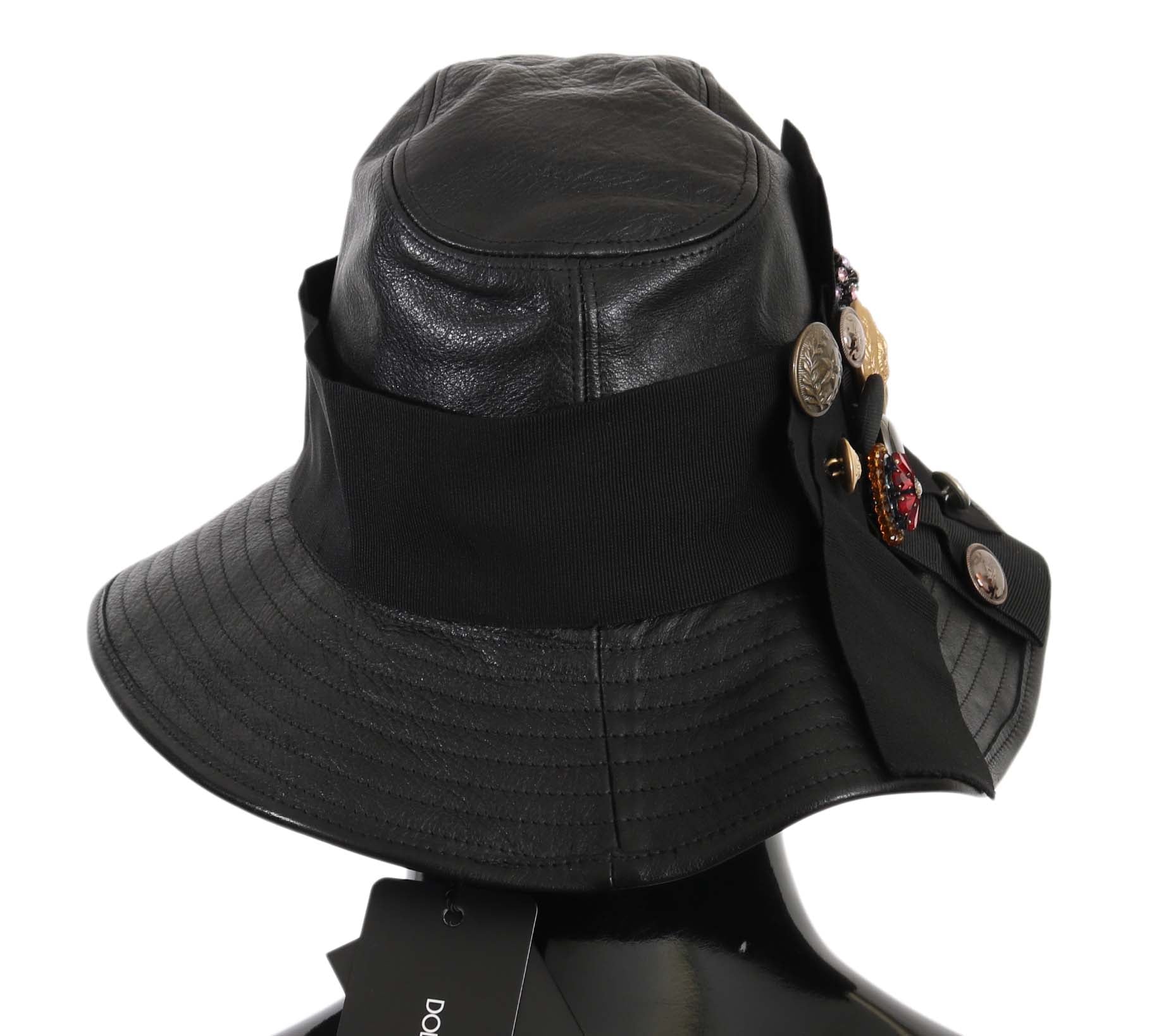 Șapcă Cloche Elegant din piele neagră Dolce & Gabbana