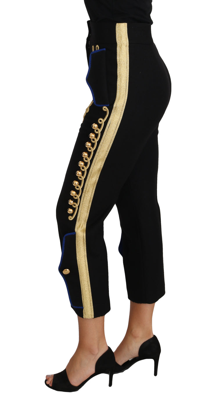 Dolce & Gabbana – Elegante schwarze Hose mit Militärverzierung