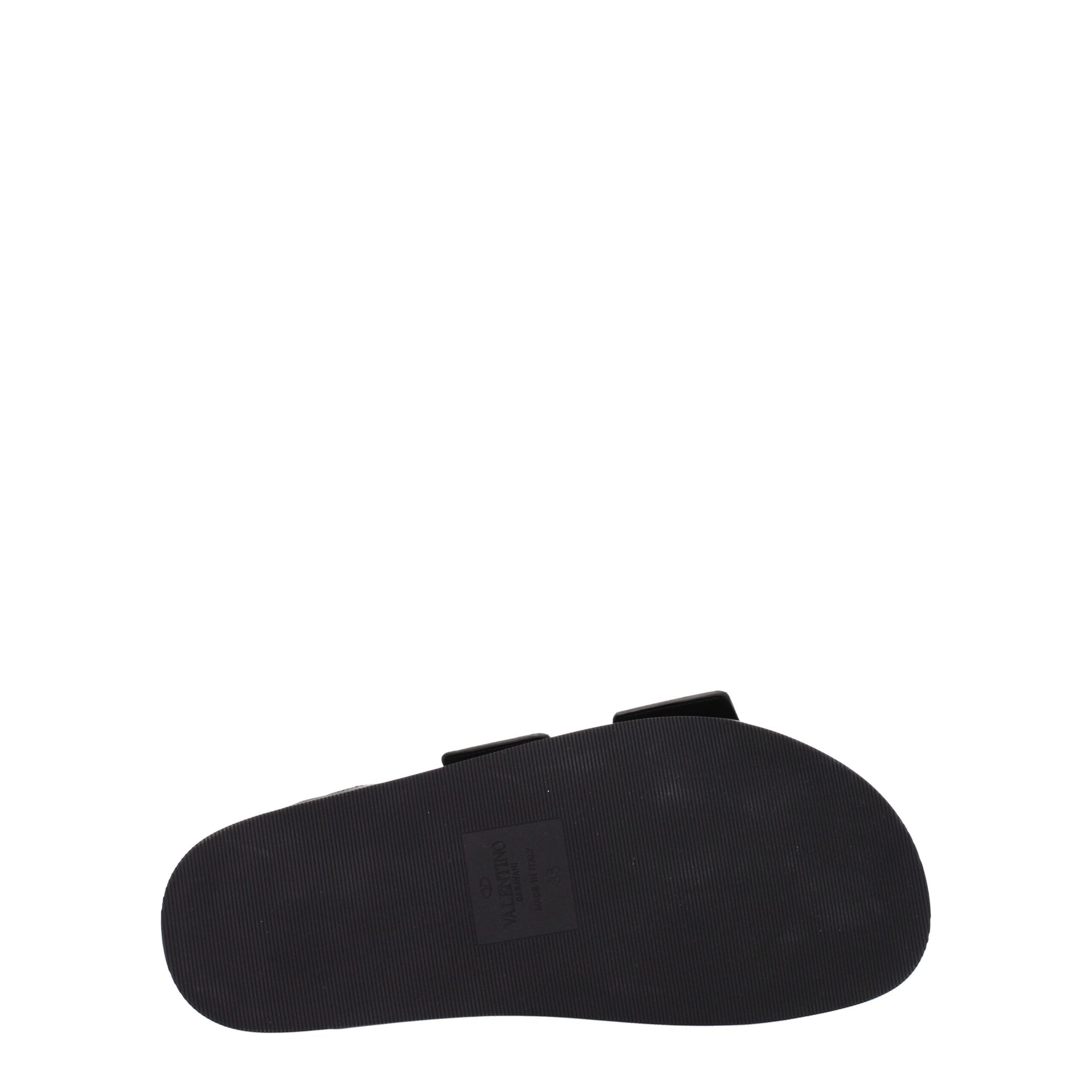 Valentino Garavani Black Leather Slippers Sandals
