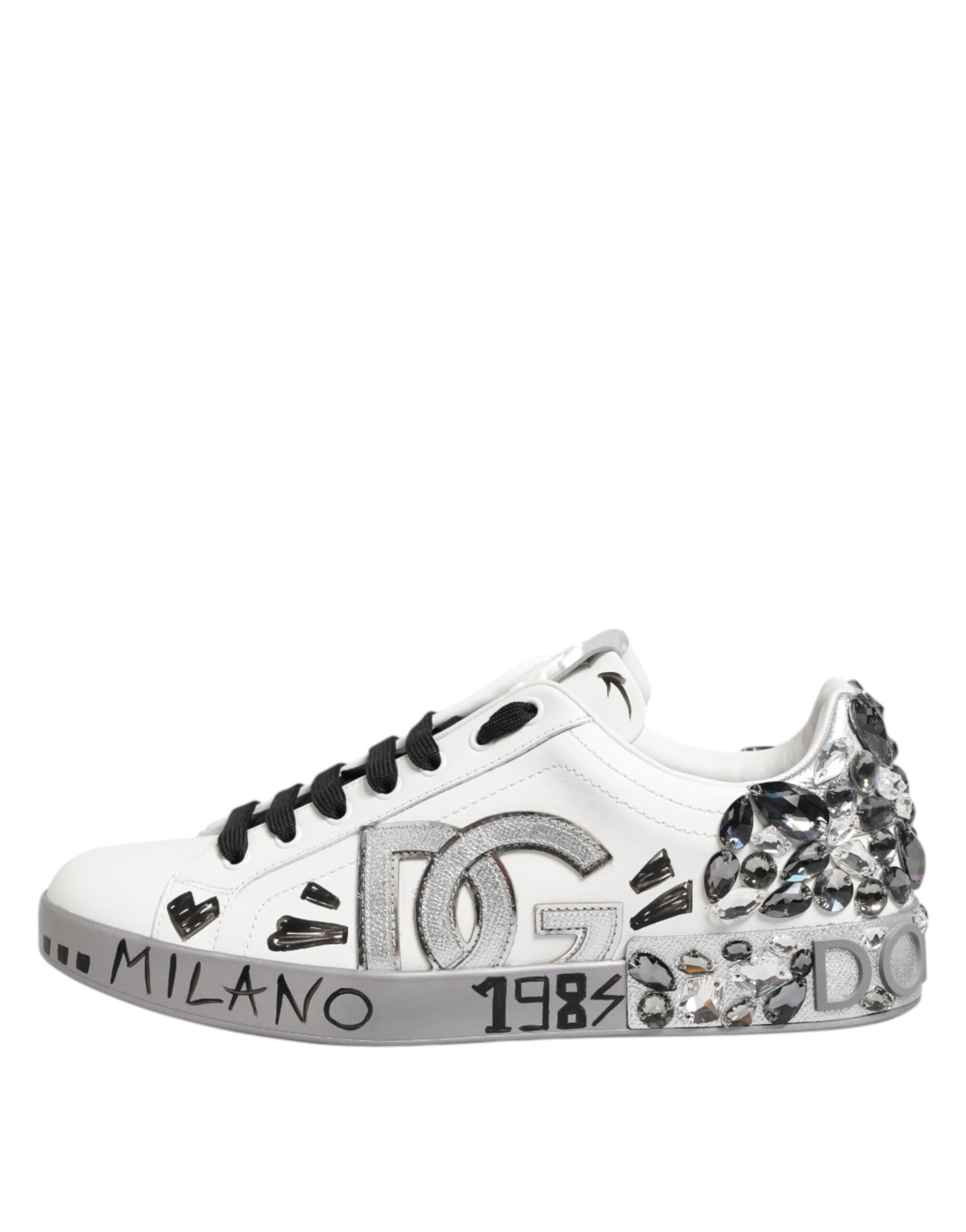 Dolce & Gabbana White Crystal Logo Portofino Sneakers Shoes