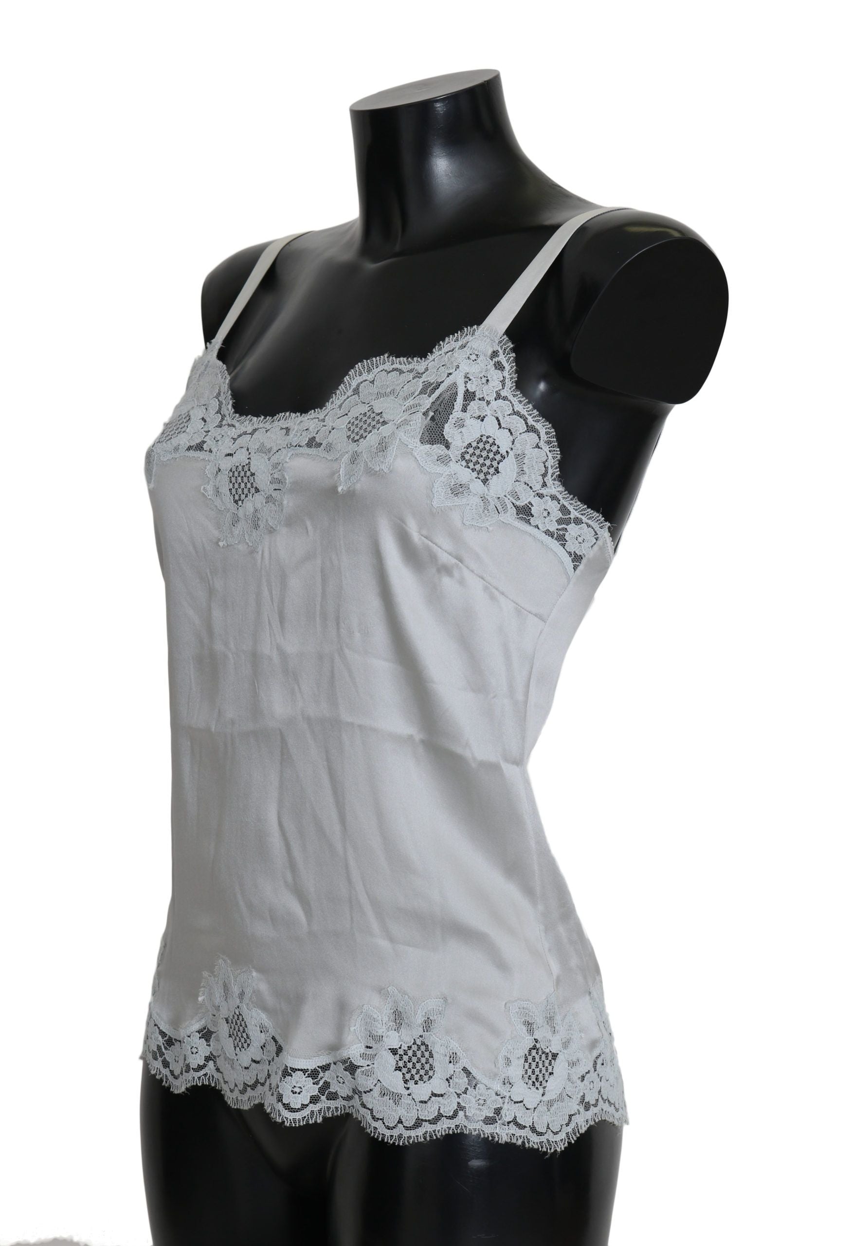 Dolce & Gabbana – Chemise-Kleid aus Seidenstretch mit floraler Spitze