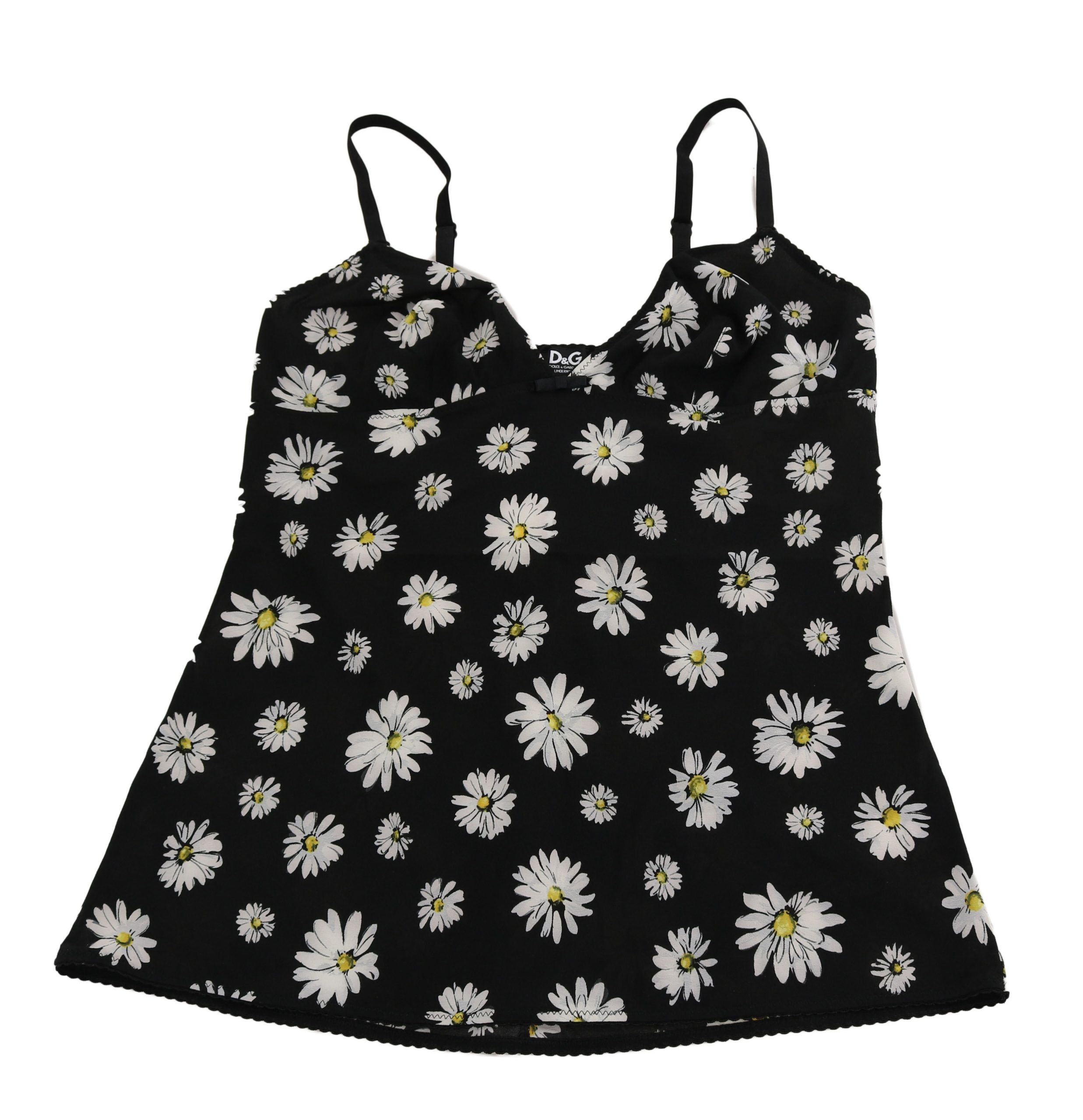 Dolce & Gabbana – Elegantes schwarzes Chemise-Kleid aus geblümter Gänseblümchenspitze
