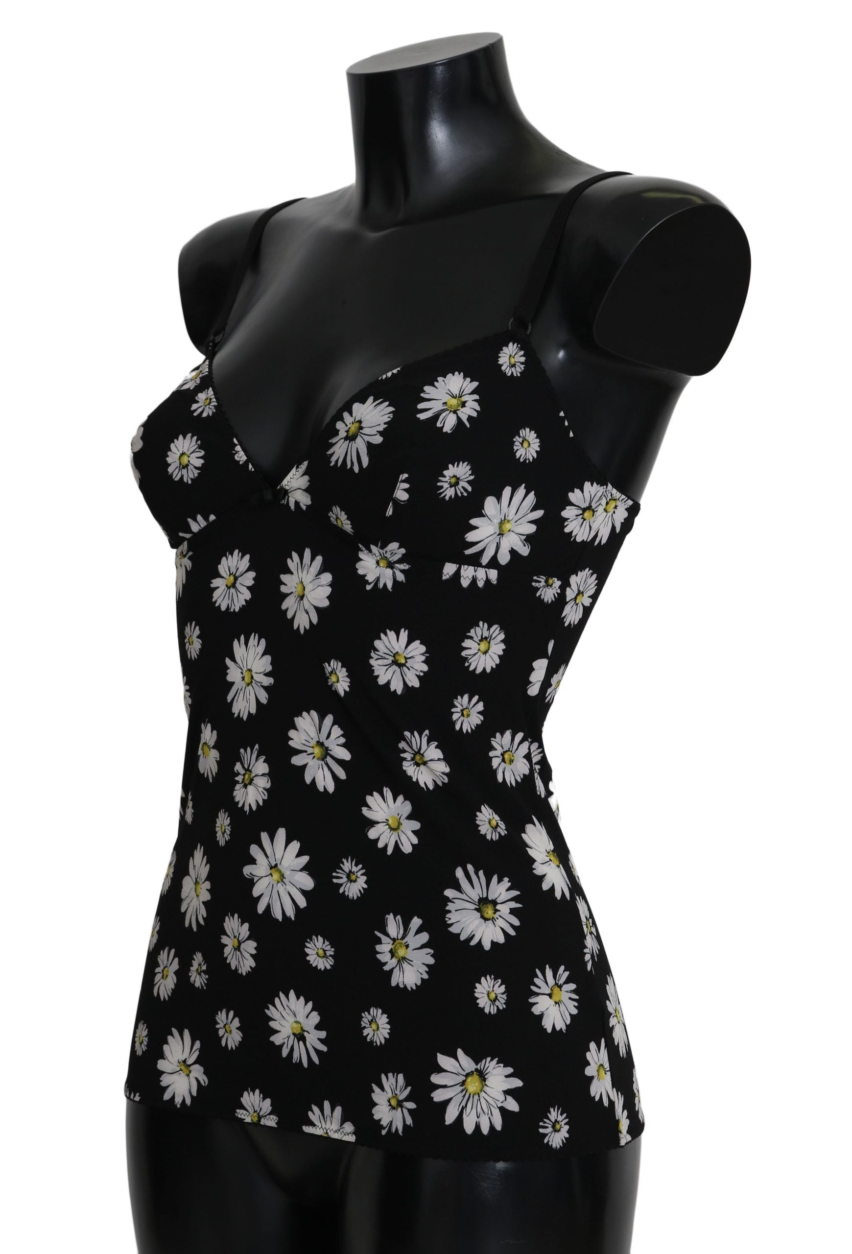 Dolce & Gabbana – Elegantes schwarzes Chemise-Kleid aus geblümter Gänseblümchenspitze
