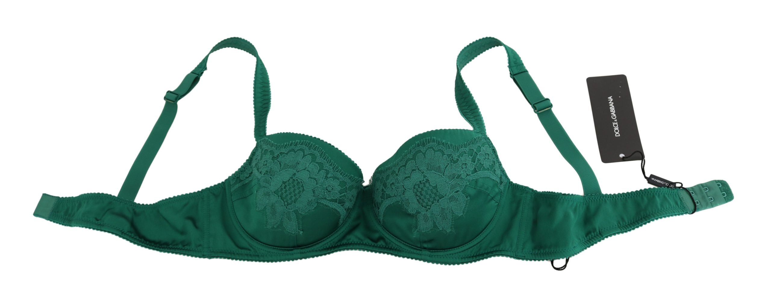 Dolce & Gabbana – Bezaubernder grüner Seiden-BH mit Blumenspitze