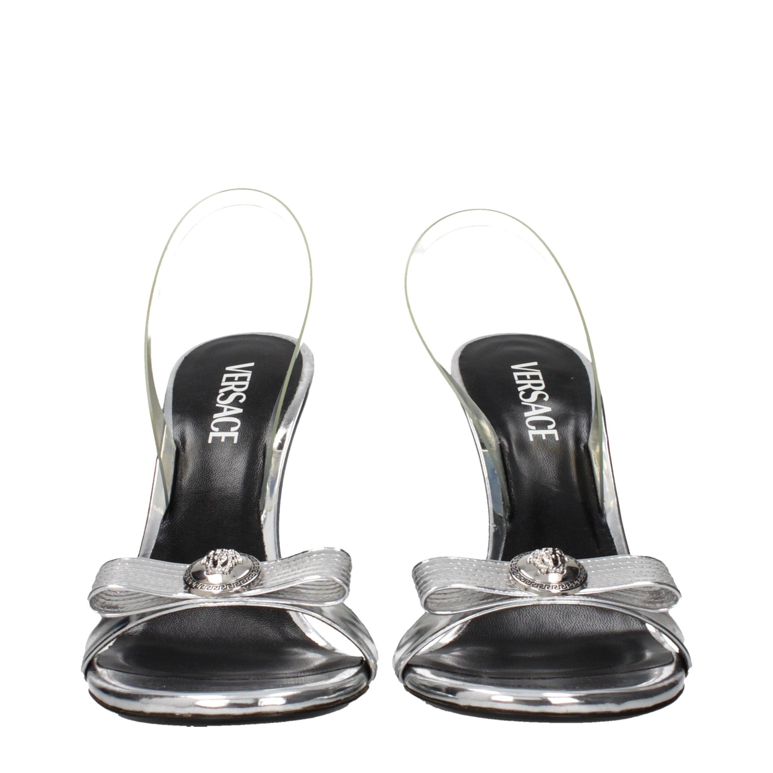 Versace Gray Leather Stiletto Heels Sandals