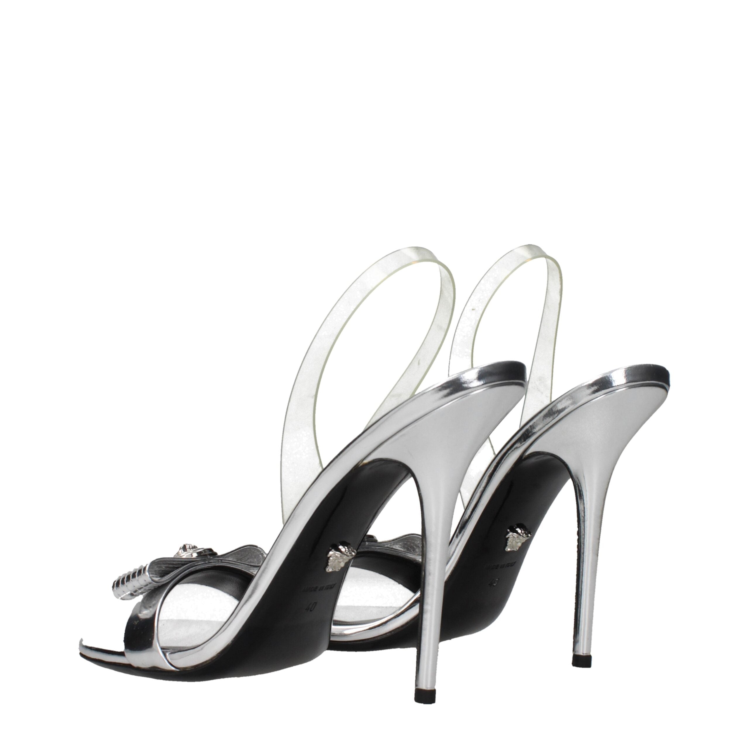 Versace Gray Leather Stiletto Heels Sandals