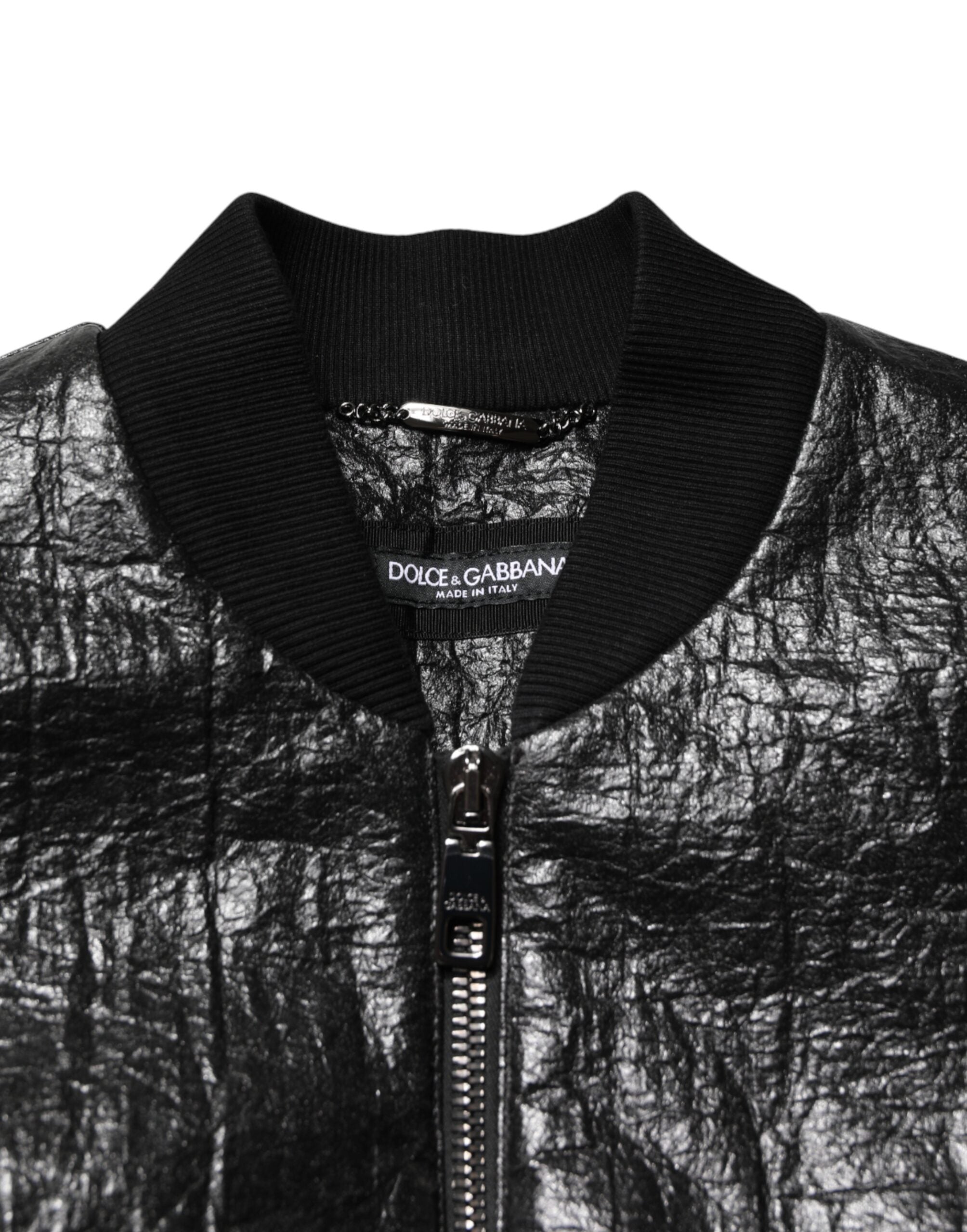 Dolce & Gabbana Black Cellulose Leather FullZip Biker Jacket