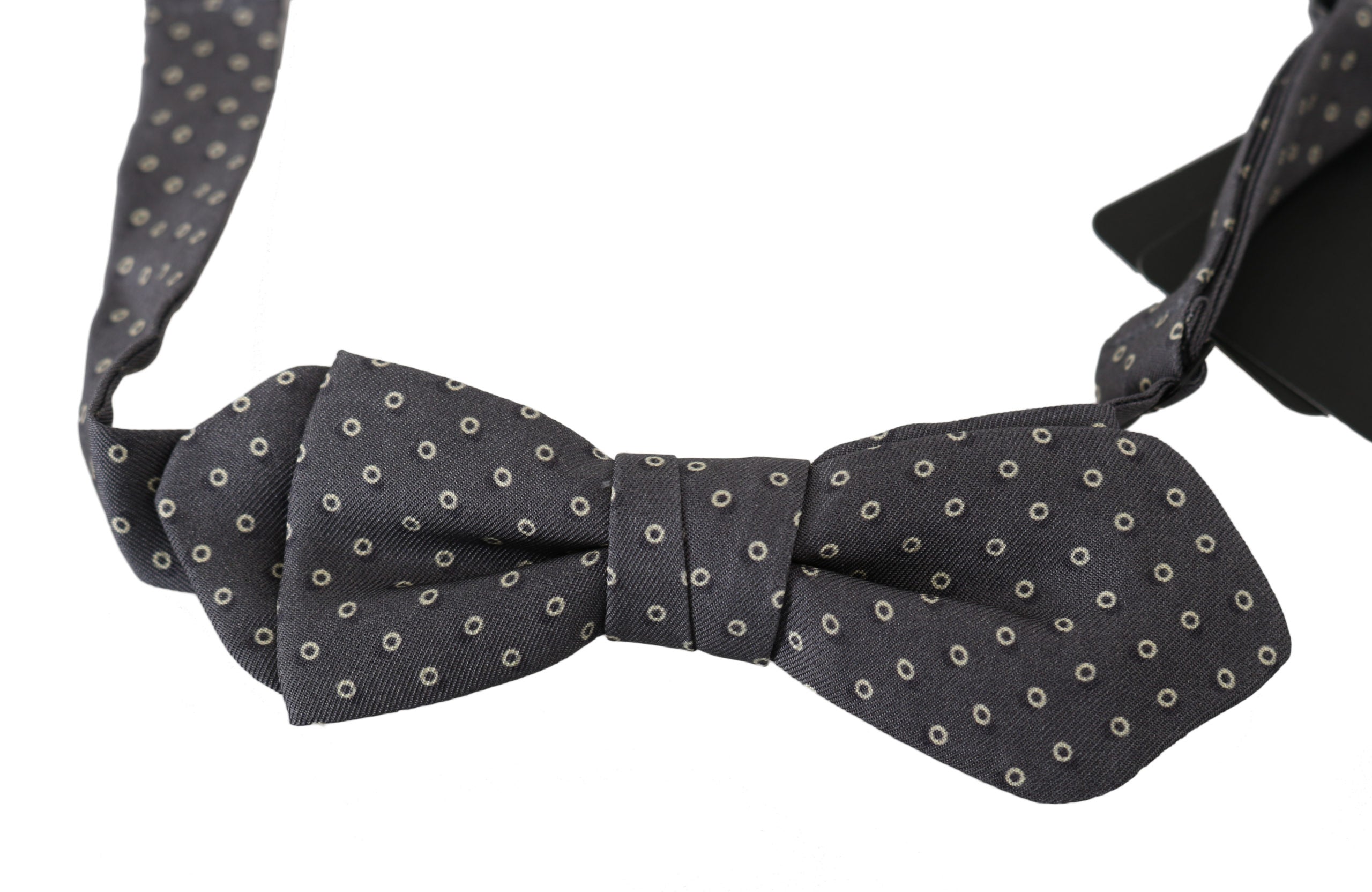 Dolce &amp; Gabbana Elegante Fliege aus Seide in Grau mit Kreismuster