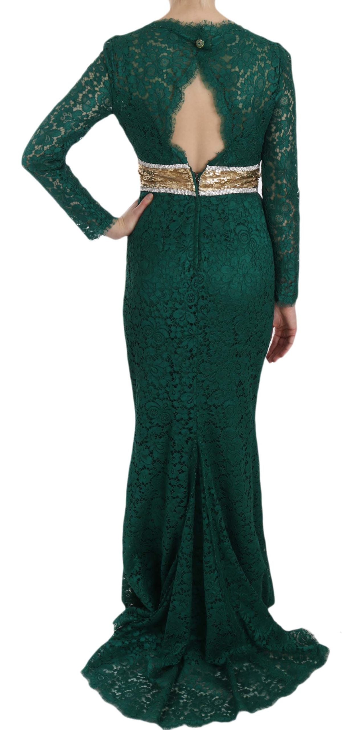 Dolce &amp; Gabbana Emerald Elegance Langarm-Bodenlanges Kleid