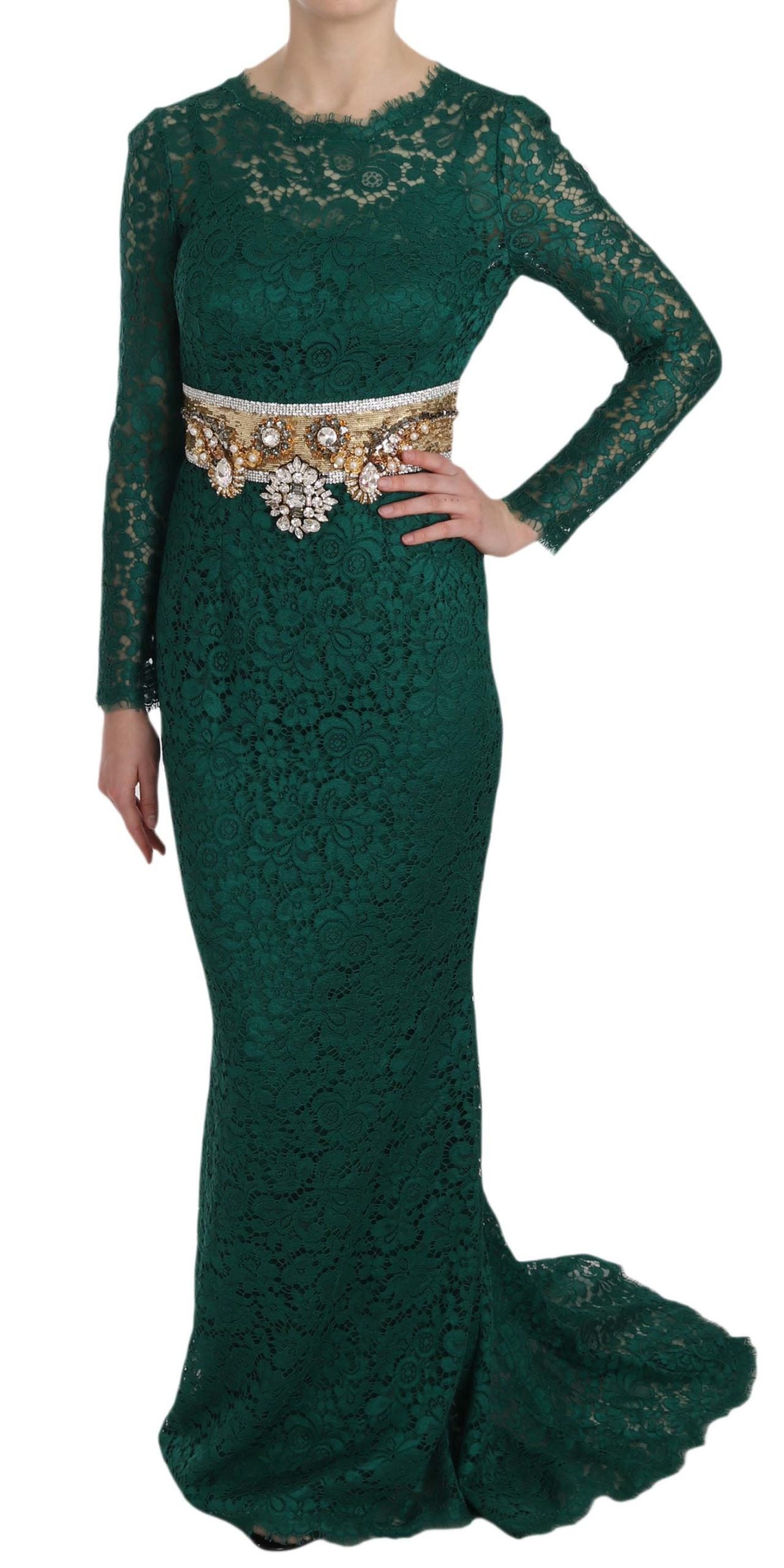 Dolce &amp; Gabbana Emerald Elegance Langarm-Bodenlanges Kleid