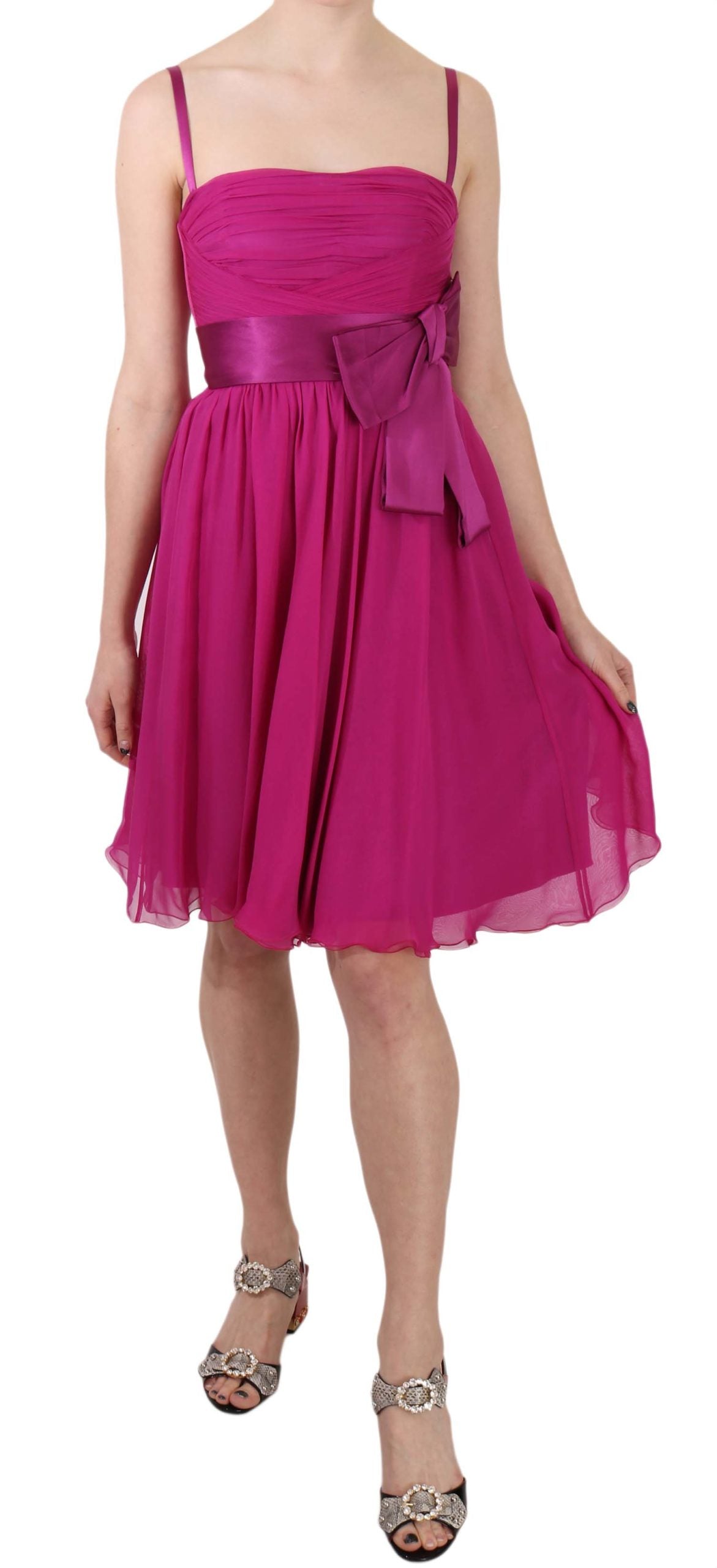 Dolce &amp; Gabbana Elegantes Seidenkleid in Fuchsia mit Schleife vorne