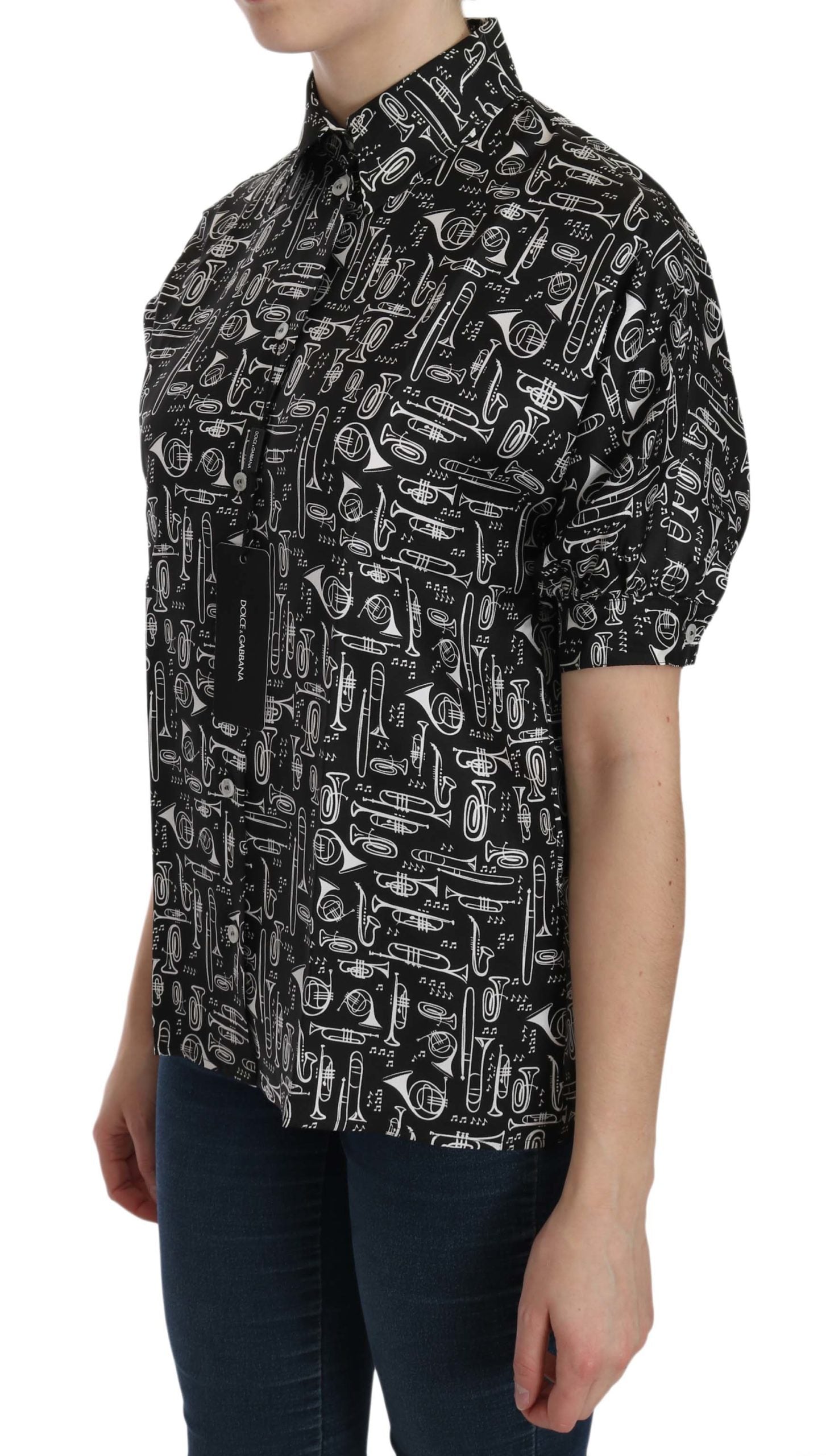 Dolce &amp; Gabbana Elegantes Seidentop mit Musikinstrument