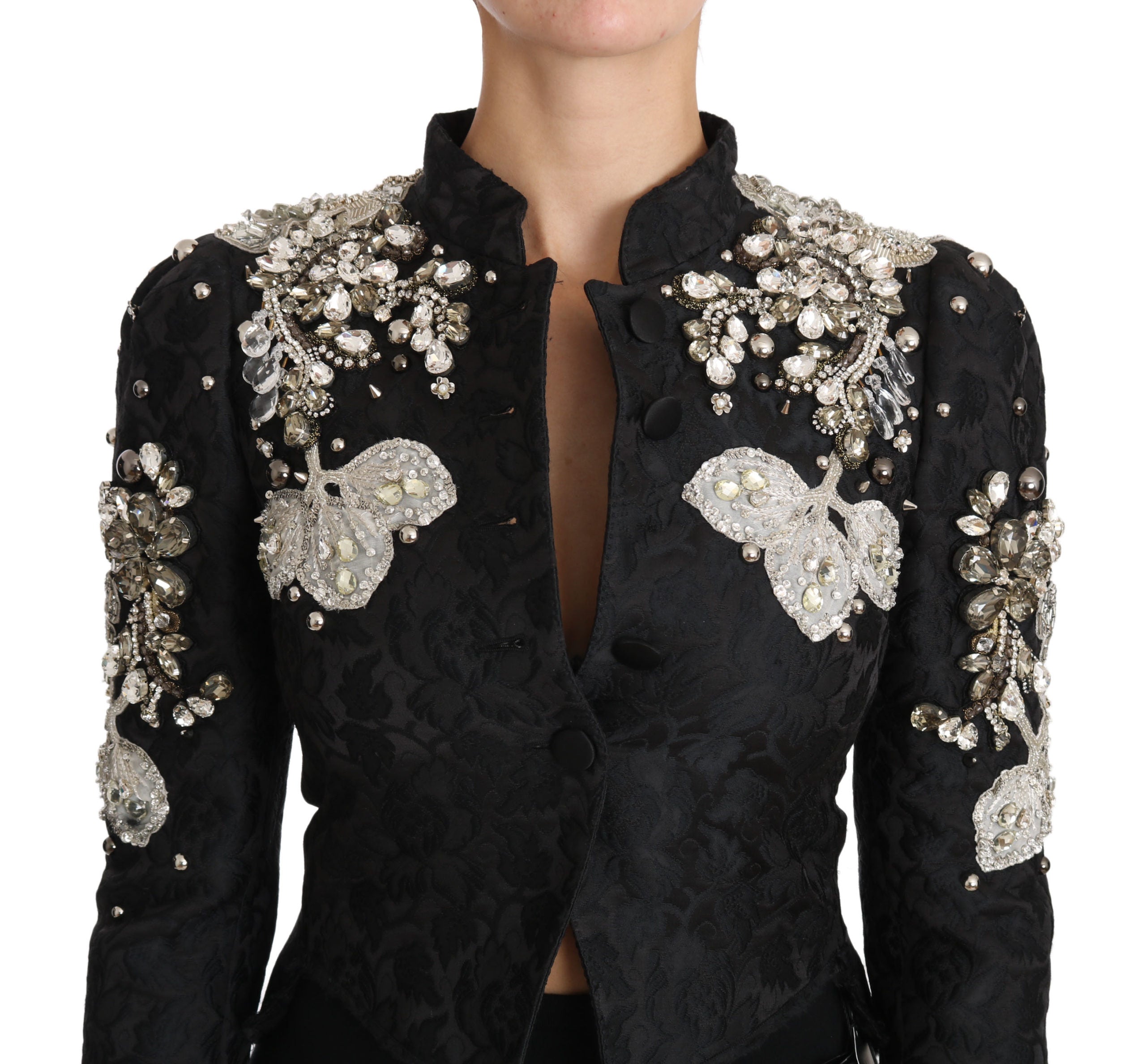Dolce &amp; Gabbana Elegante schwarz-silberne Barockjacke