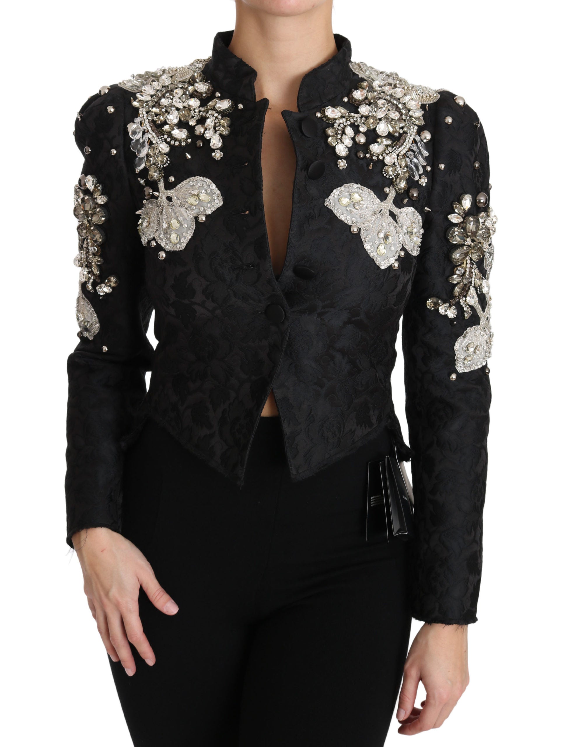 Dolce &amp; Gabbana Elegante schwarz-silberne Barockjacke