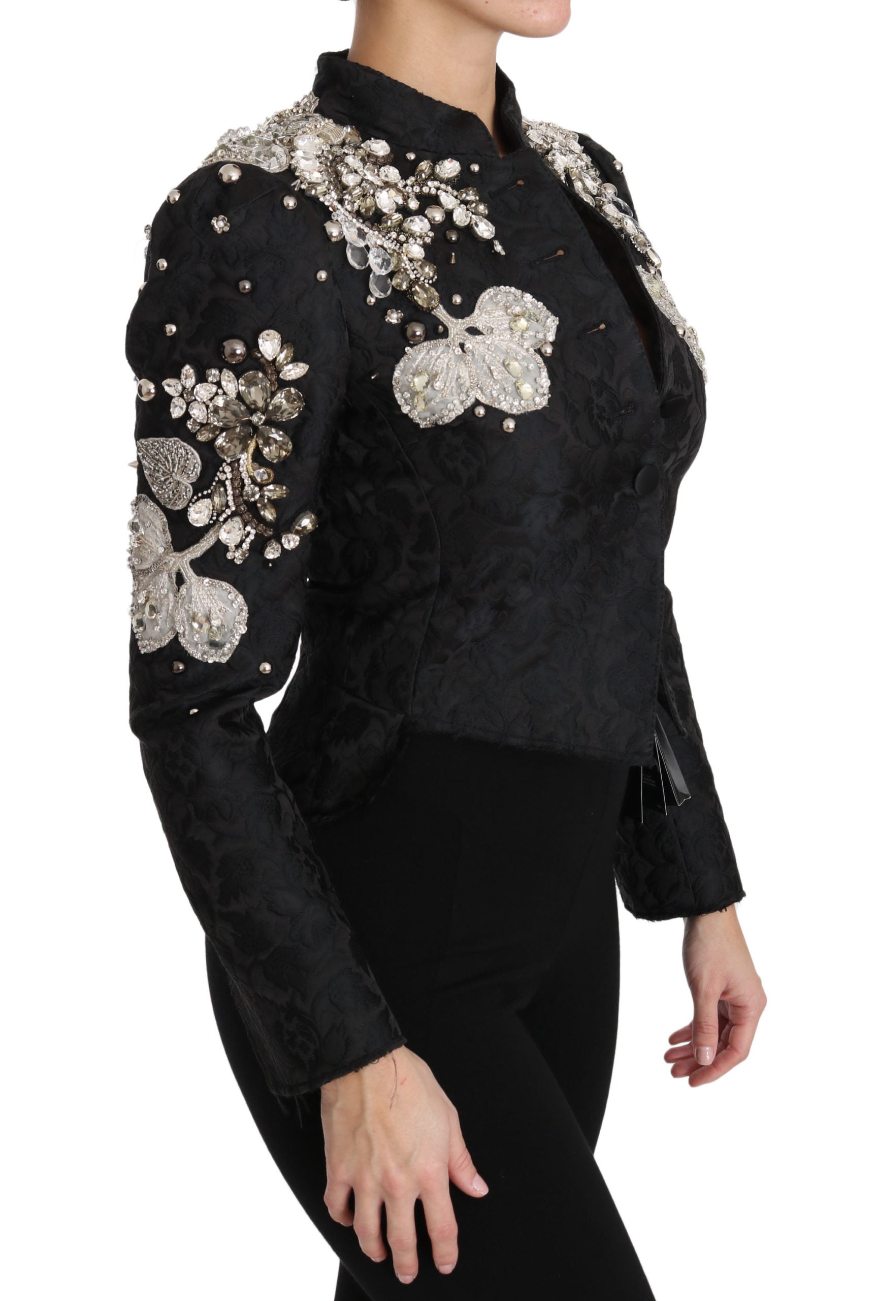 Dolce &amp; Gabbana Elegante schwarz-silberne Barockjacke