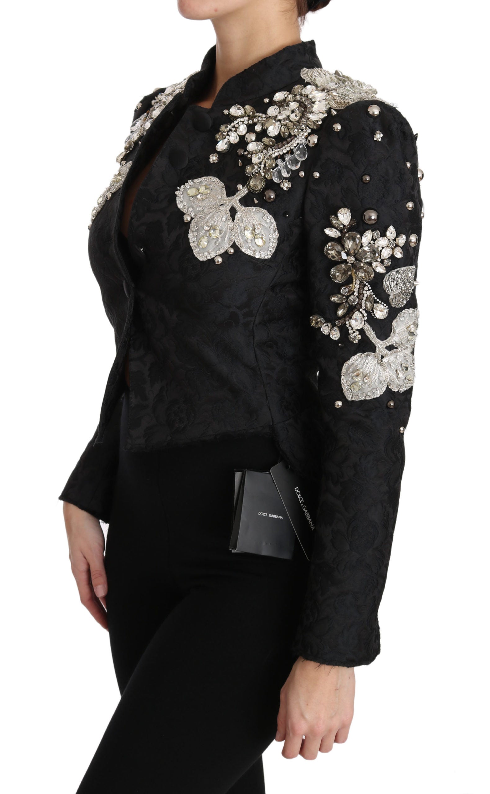 Dolce &amp; Gabbana Elegante schwarz-silberne Barockjacke