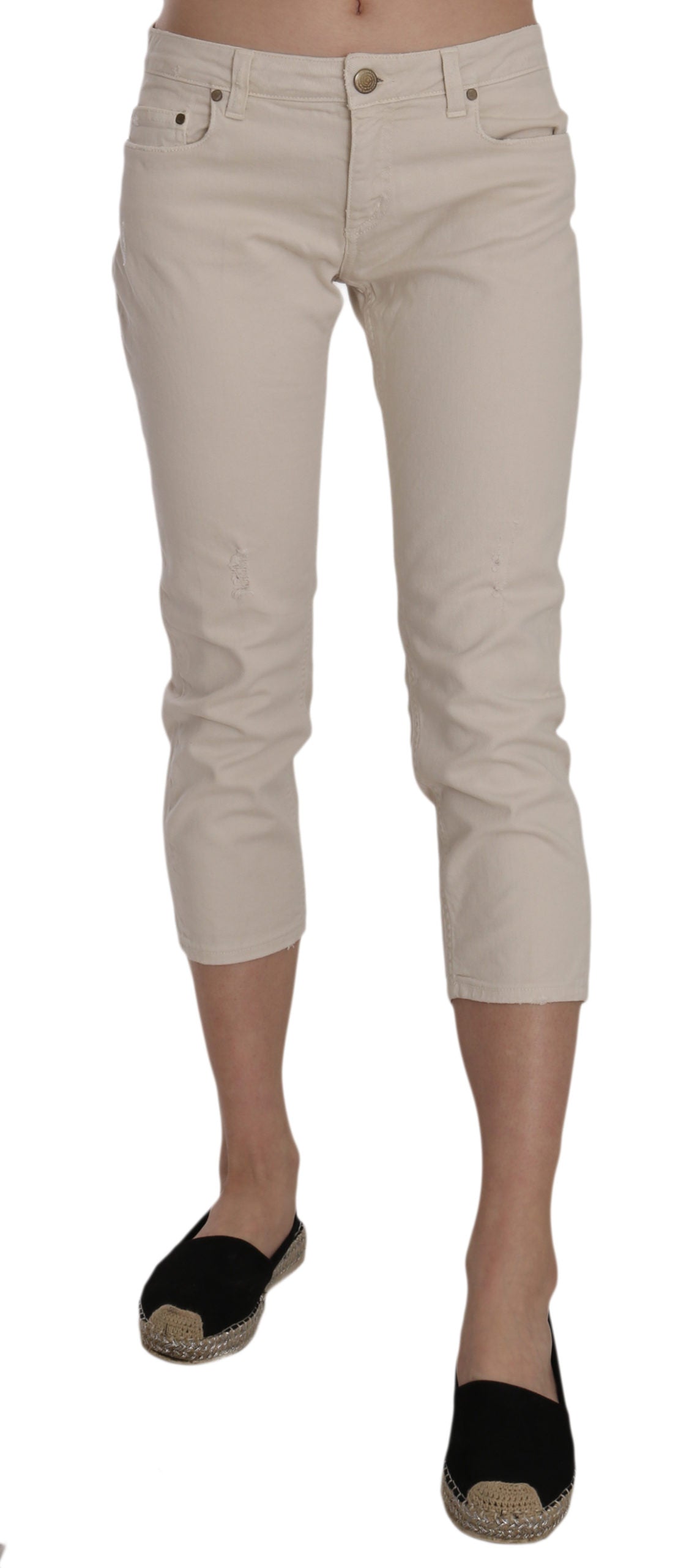 Dondup – Enge Caprihose mit verkürzter Länge und niedriger Taille in Beige