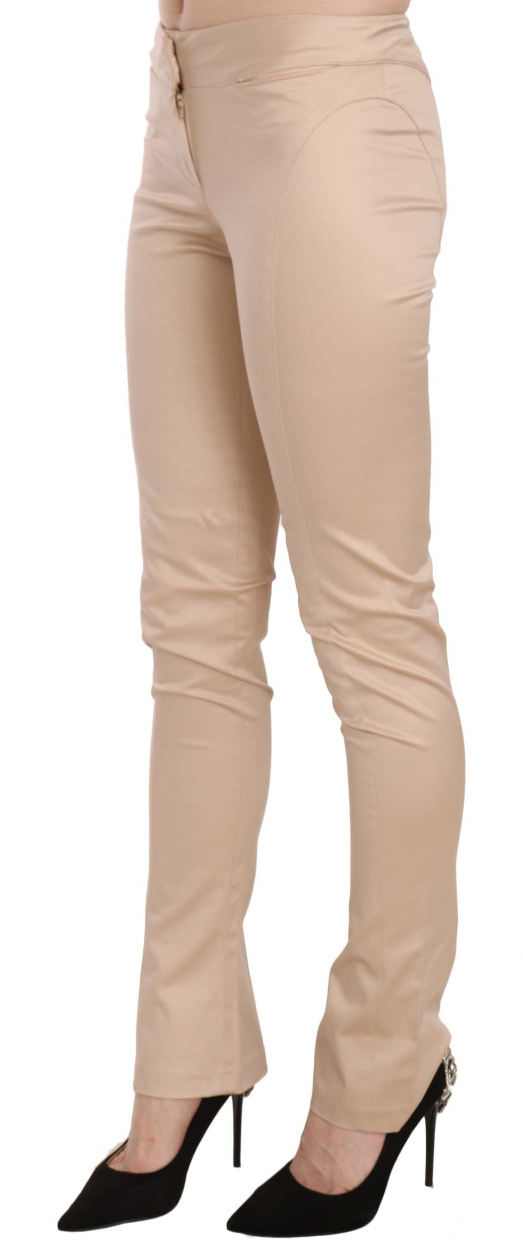 Just Cavalli Elegante, cremefarbene Skinny-Hose mit niedriger Taille