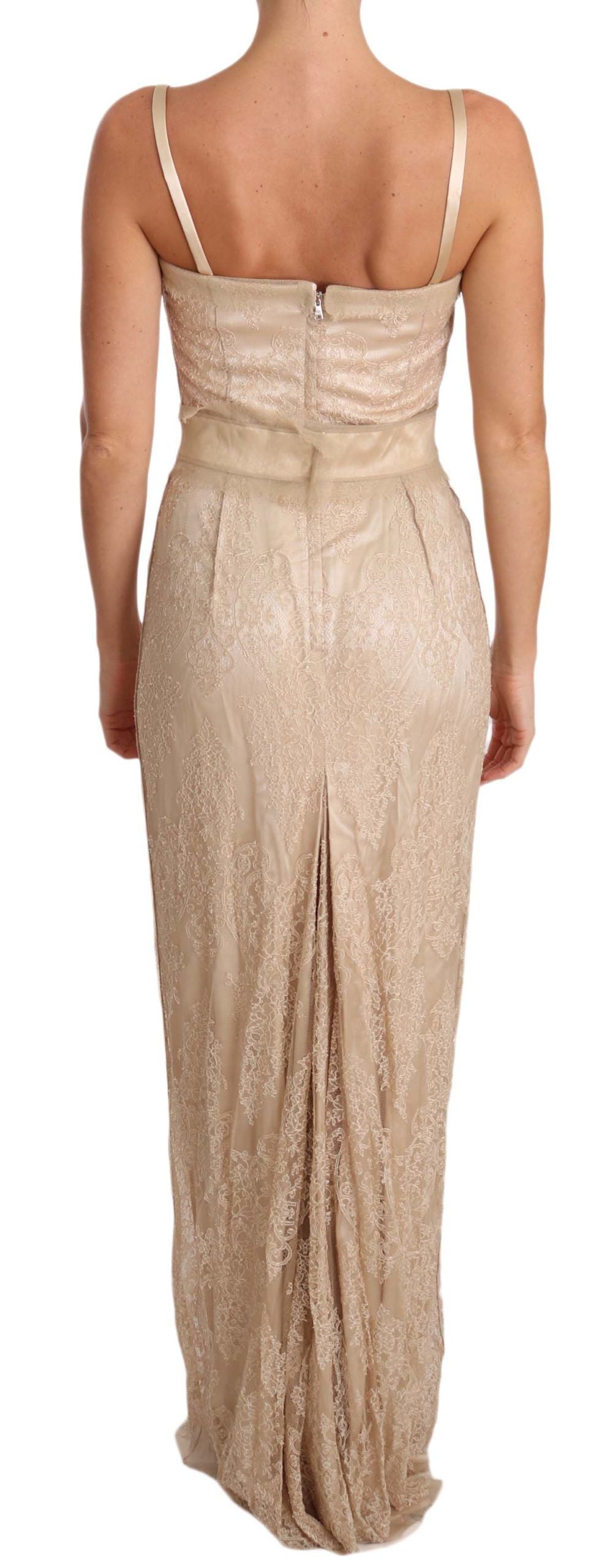 Dolce &amp; Gabbana Elegantes beiges bodenlanges Etuikleid
